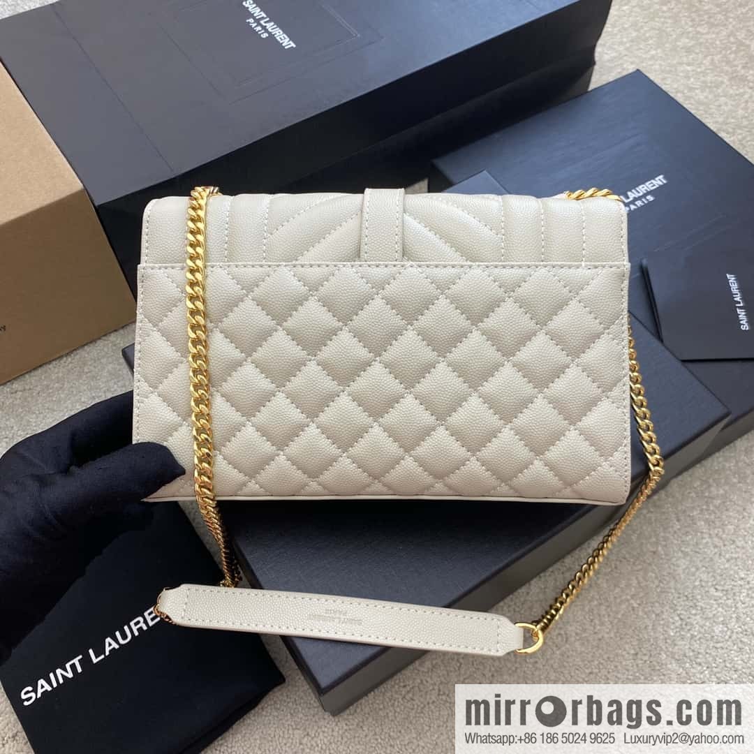 YSL new 𝑬𝒏𝒗𝒆𝒍𝒐𝒑𝒆# small 21CM original grain embossed quilted pattern leather envelope milk model: 600915 white ball pattern/gold buckle
