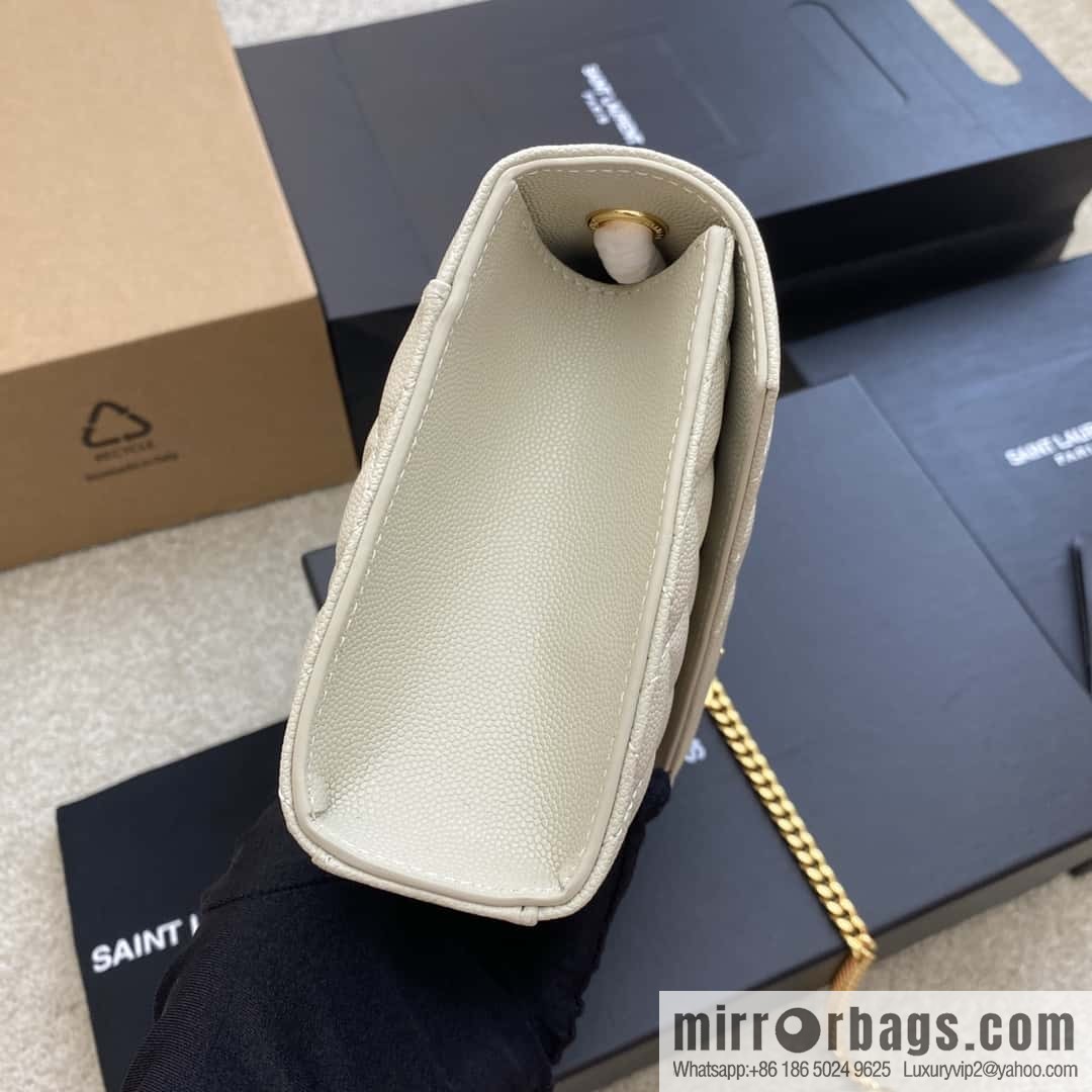 YSL new 𝑬𝒏𝒗𝒆𝒍𝒐𝒑𝒆# small 21CM original grain embossed quilted pattern leather envelope milk model: 600915 white ball pattern/gold buckle