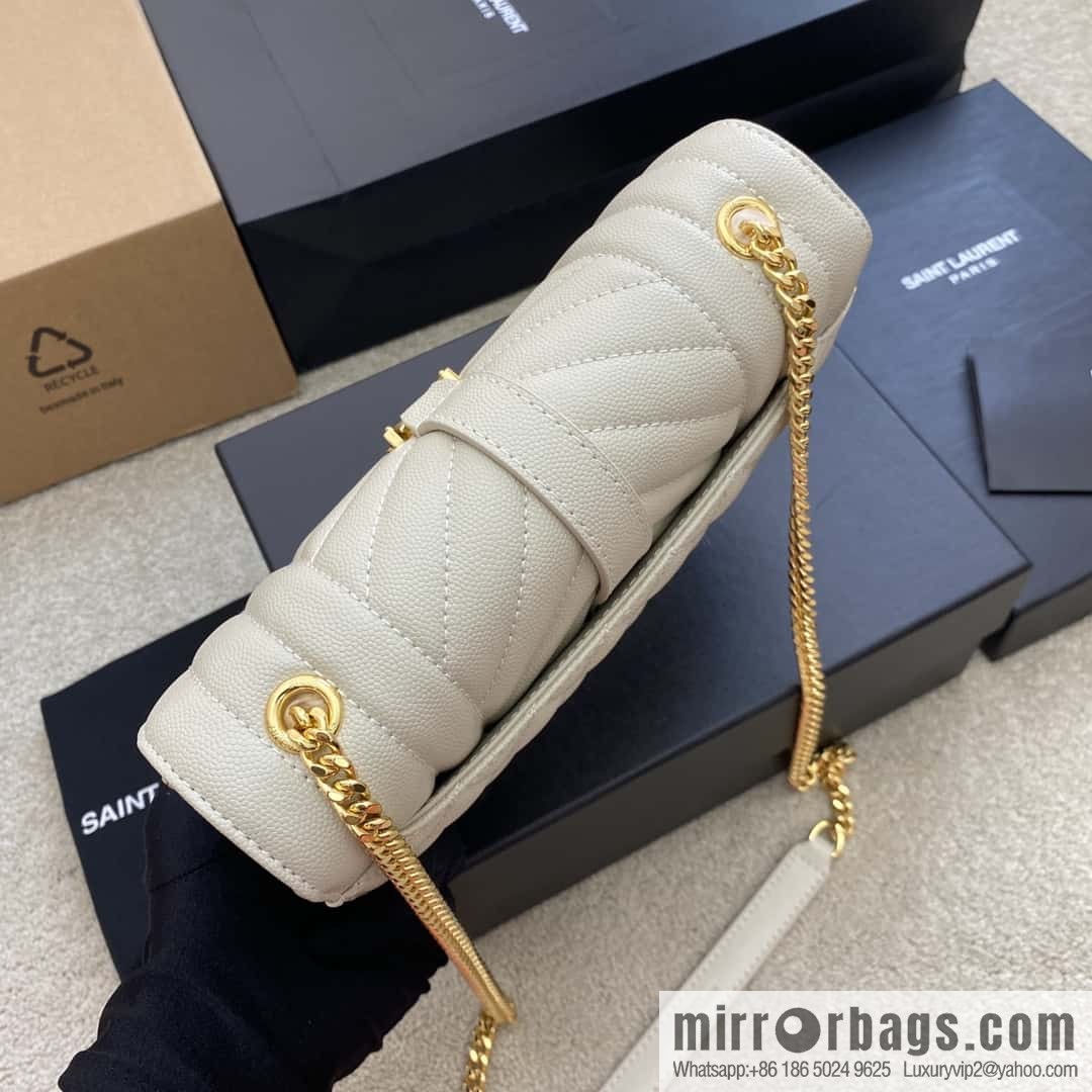 YSL new 𝑬𝒏𝒗𝒆𝒍𝒐𝒑𝒆# small 21CM original grain embossed quilted pattern leather envelope milk model: 600915 white ball pattern/gold buckle