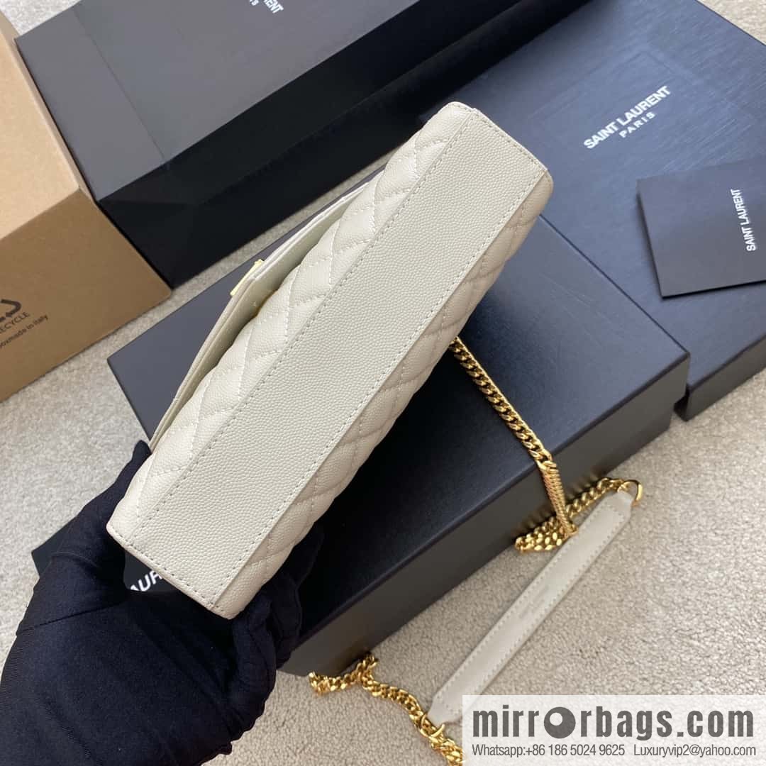 YSL new 𝑬𝒏𝒗𝒆𝒍𝒐𝒑𝒆# small 21CM original grain embossed quilted pattern leather envelope milk model: 600915 white ball pattern/gold buckle