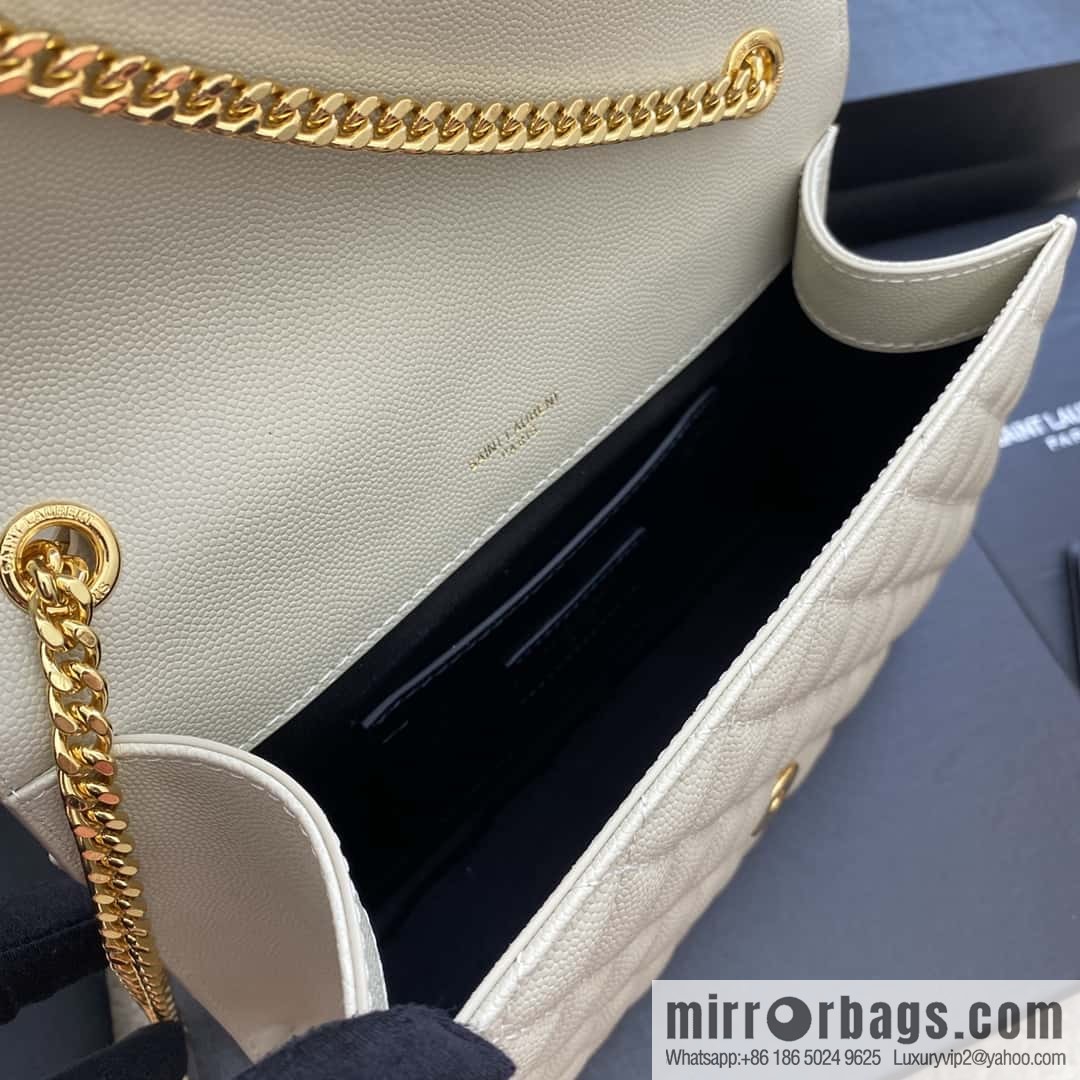 YSL new 𝑬𝒏𝒗𝒆𝒍𝒐𝒑𝒆# small 21CM original grain embossed quilted pattern leather envelope milk model: 600915 white ball pattern/gold buckle