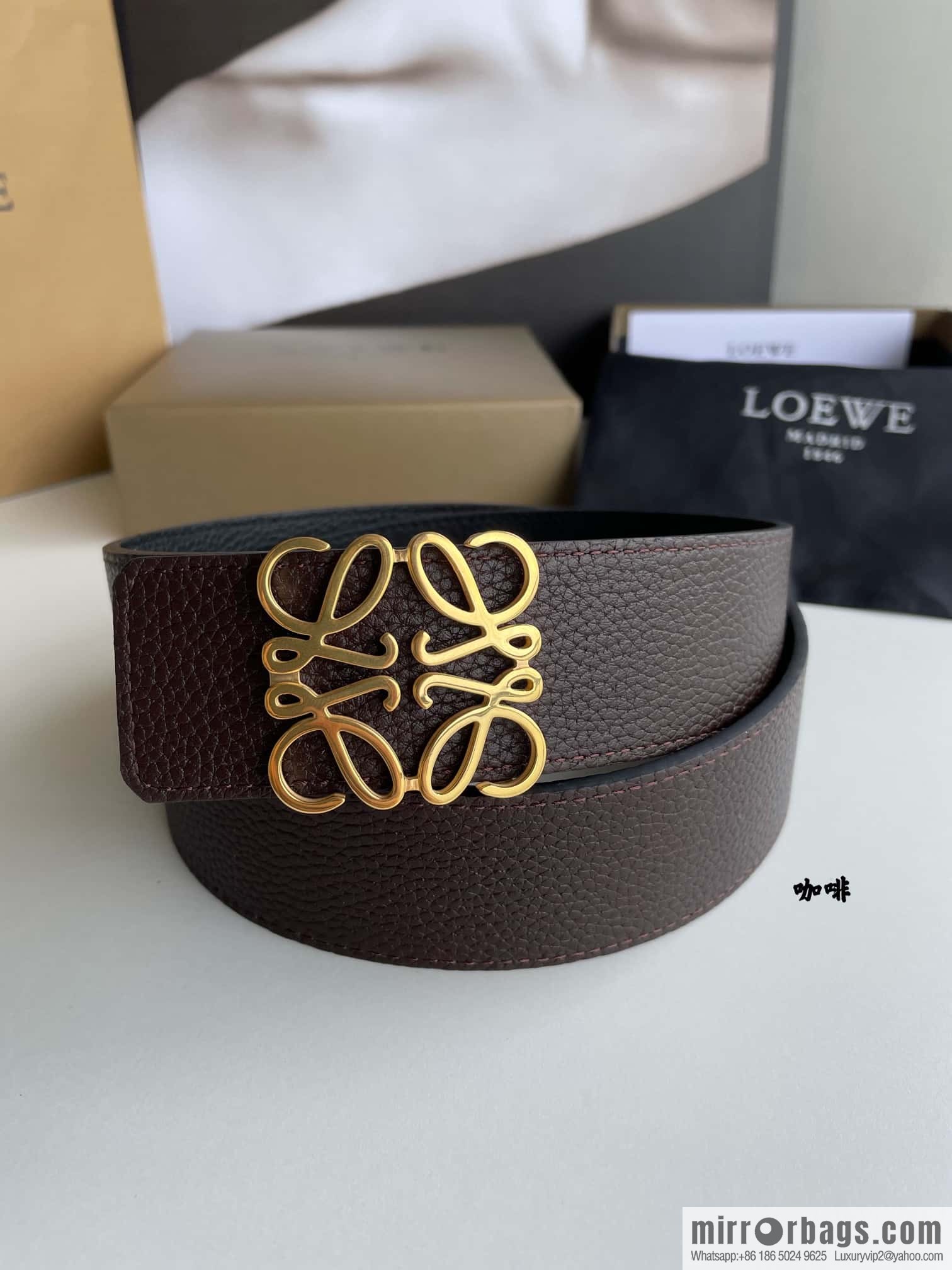 LOEVE Luo Yiwei stainless steel logo pattern metal buckle with the first layer of cowhide double-sided belt 40mm