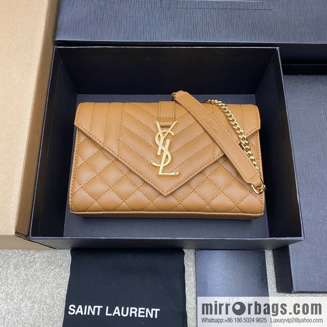 YSL new, original spherical leather small envelope bag brown spherical/gold buckle Model: 600915