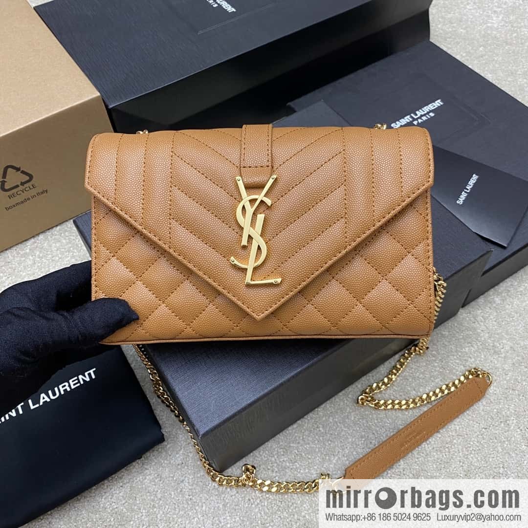 YSL new, original spherical leather small envelope bag brown spherical/gold buckle Model: 600915