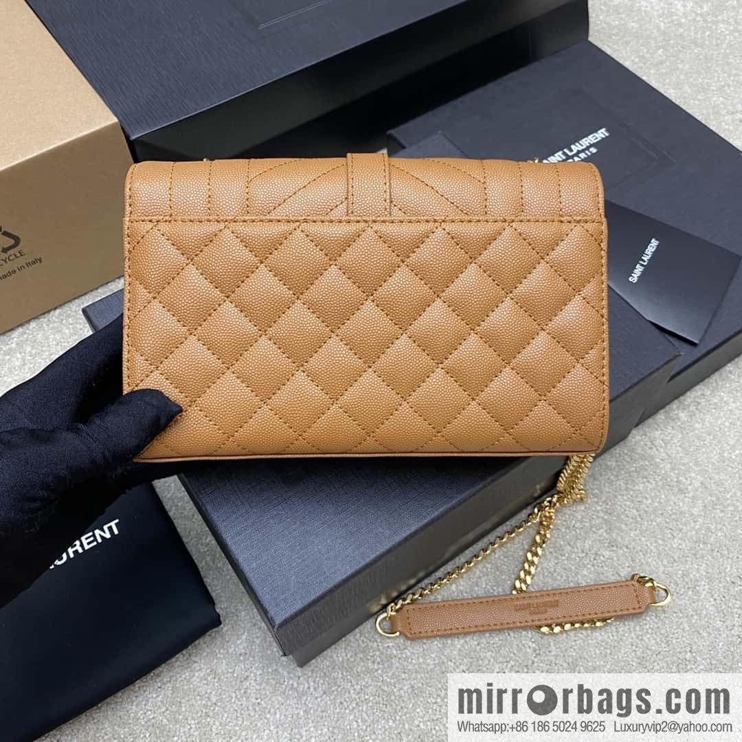 YSL new, original spherical leather small envelope bag brown spherical/gold buckle Model: 600915