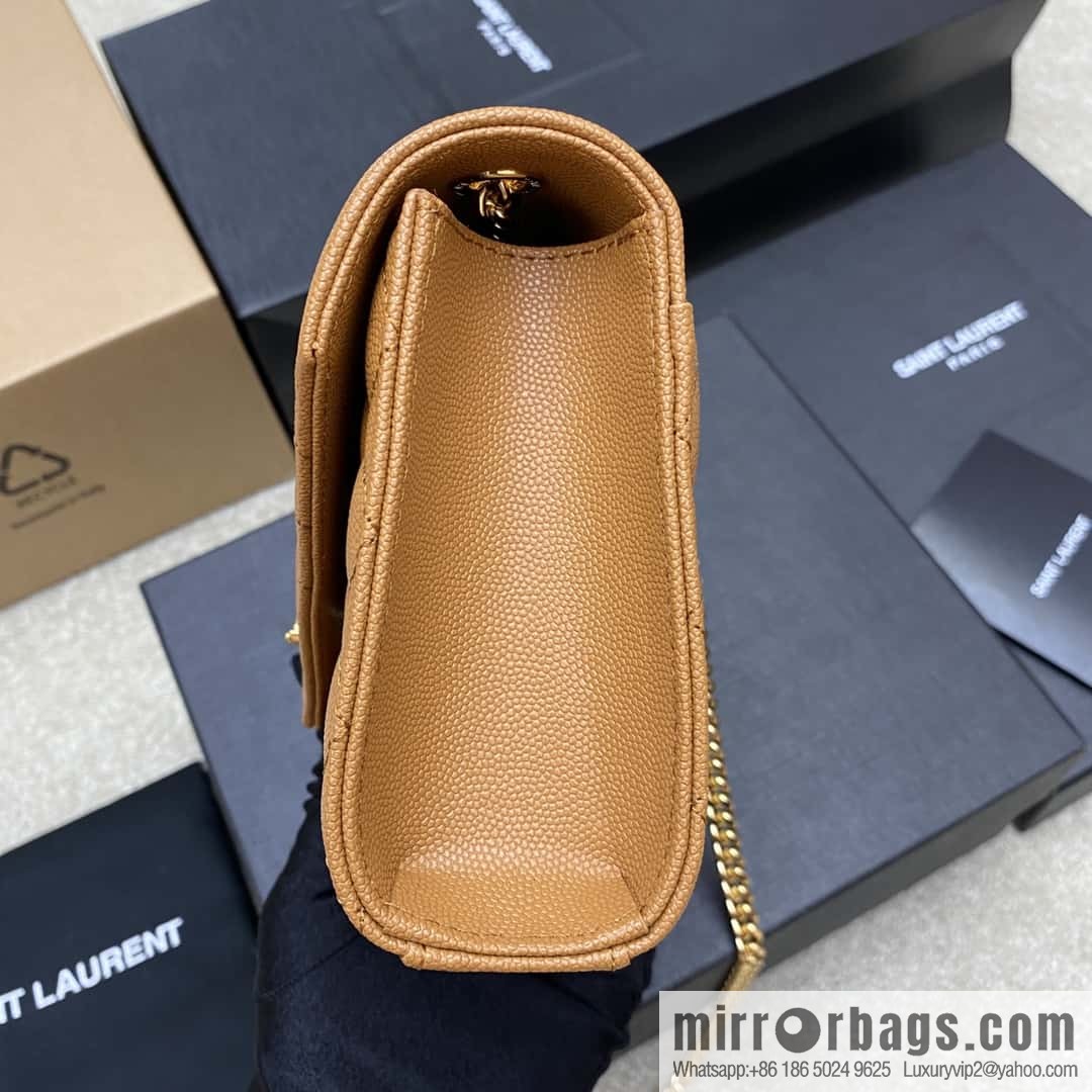 YSL new, original spherical leather small envelope bag brown spherical/gold buckle Model: 600915