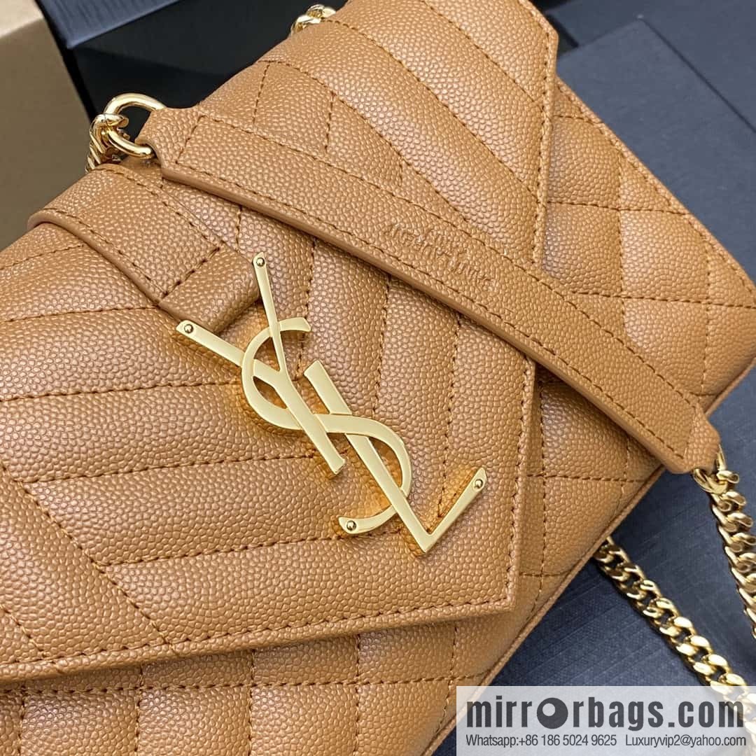 YSL new, original spherical leather small envelope bag brown spherical/gold buckle Model: 600915