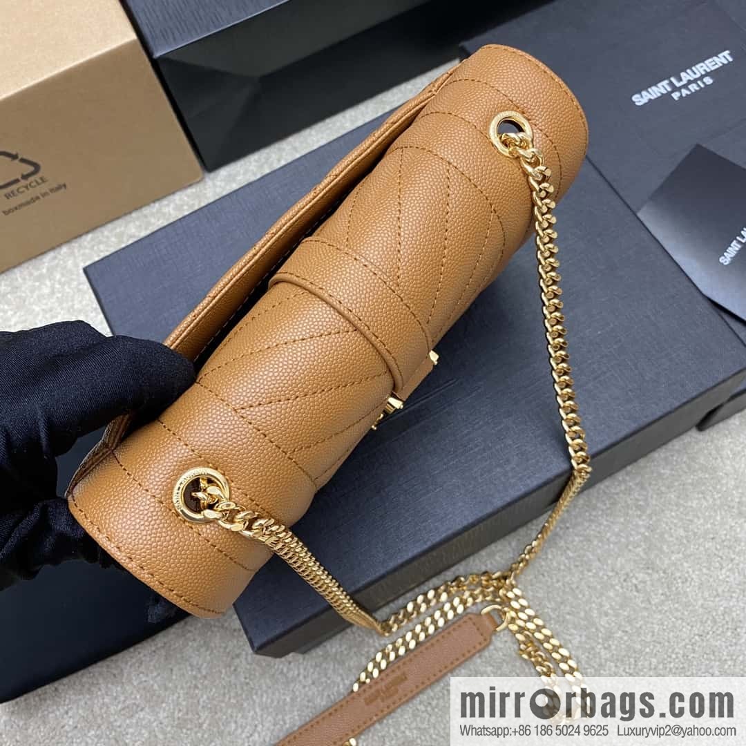 YSL new, original spherical leather small envelope bag brown spherical/gold buckle Model: 600915