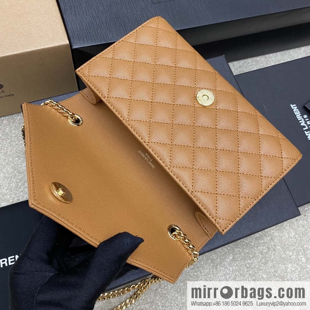 YSL new, original spherical leather small envelope bag brown spherical/gold buckle Model: 600915