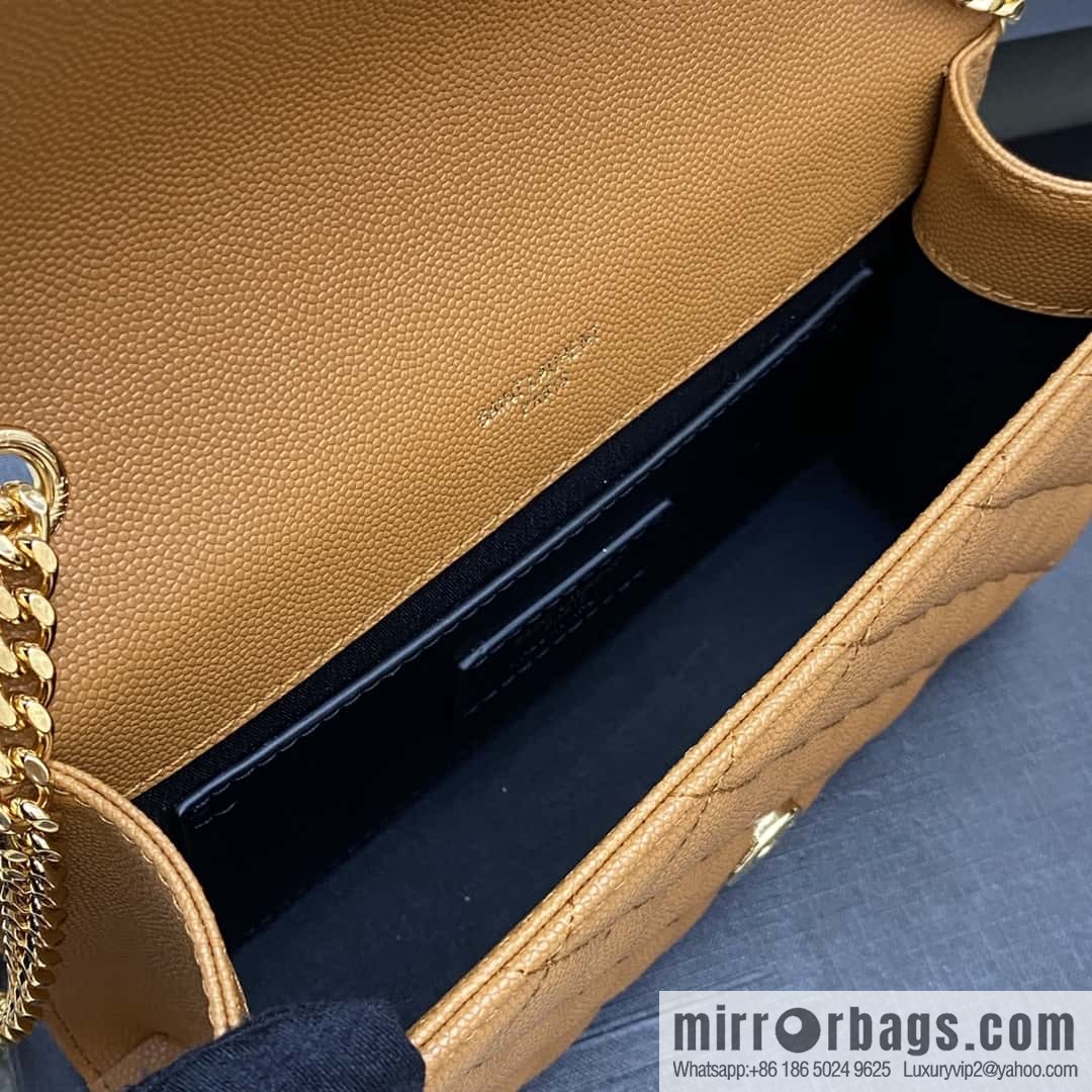 YSL new, original spherical leather small envelope bag brown spherical/gold buckle Model: 600915