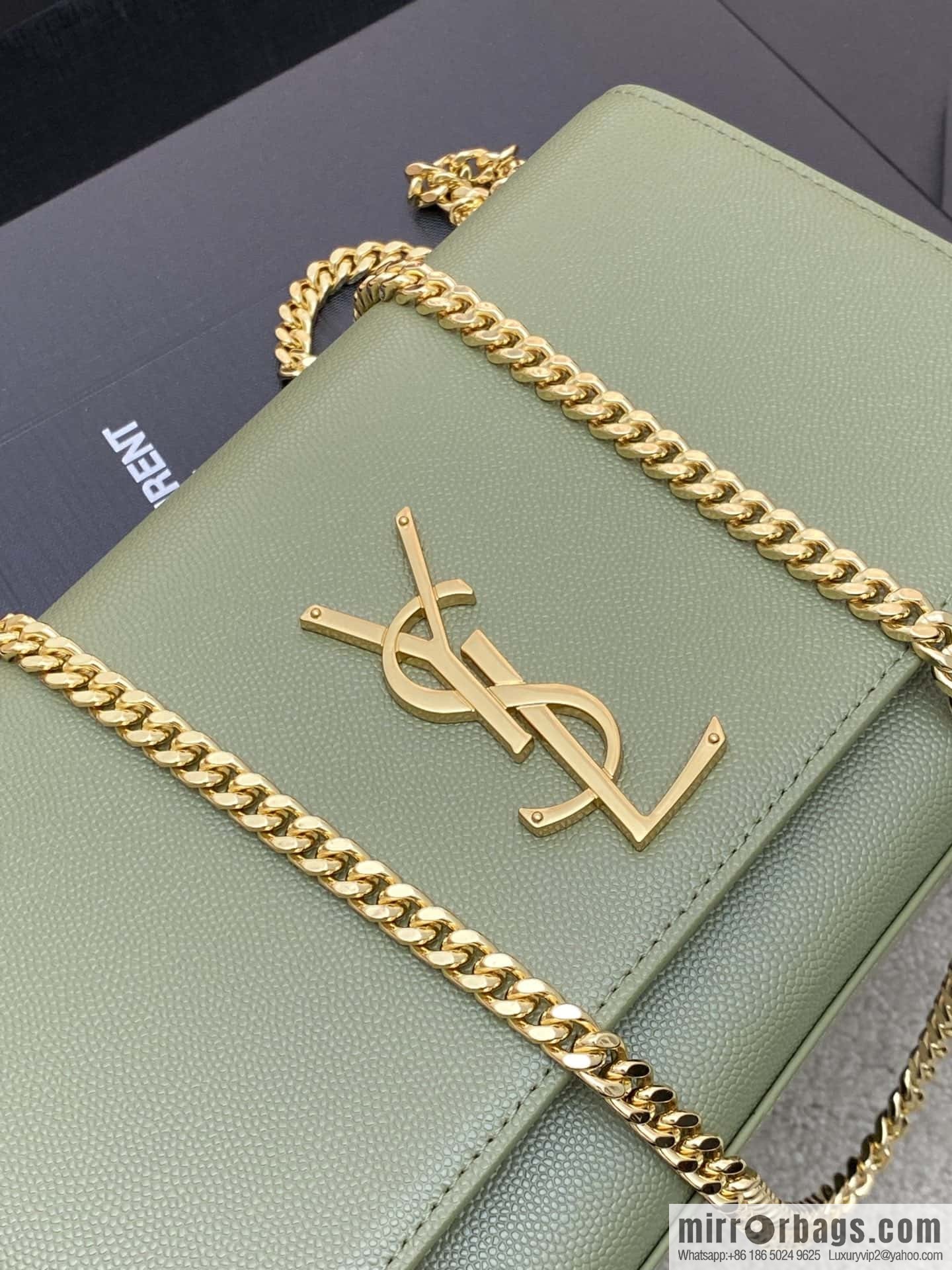 Y's most classic style Kate chain strap crossbody bag avocado green ball pattern/gold buckle Model: 354021
