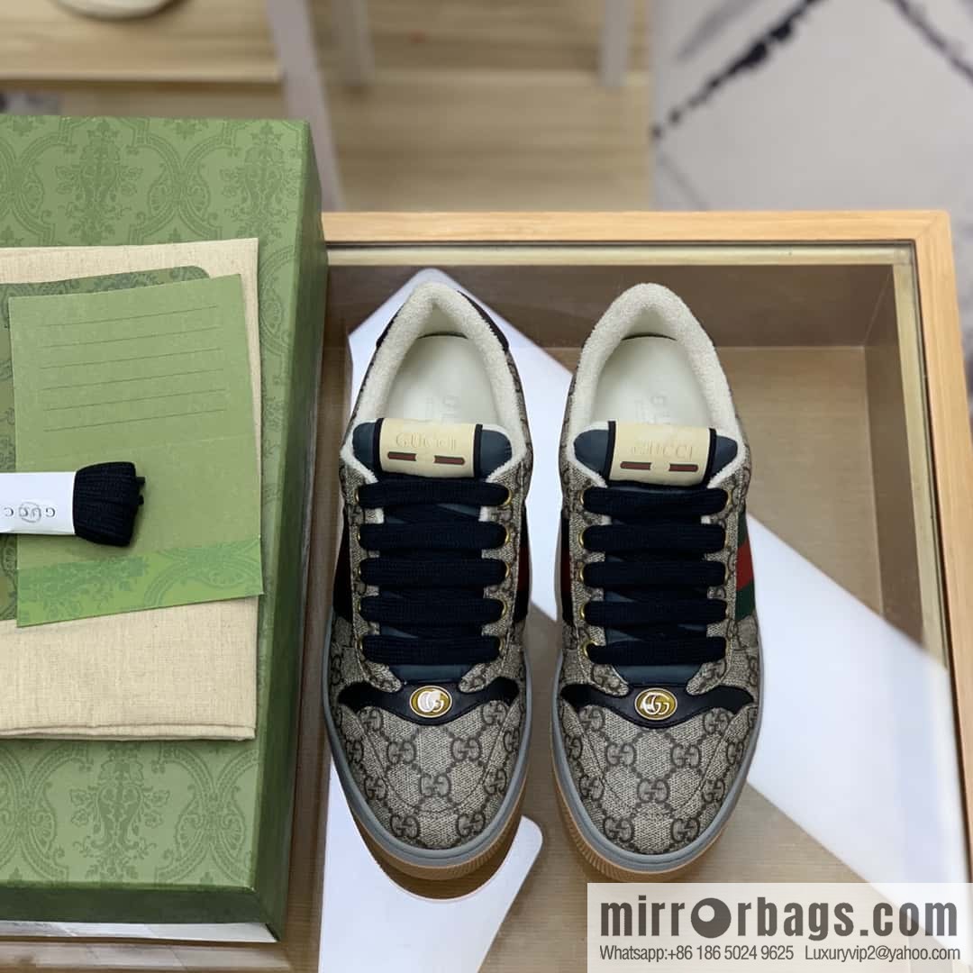 GUCCI Vintage Style Red and Green Webbing Unisex Small Dirty Shoes