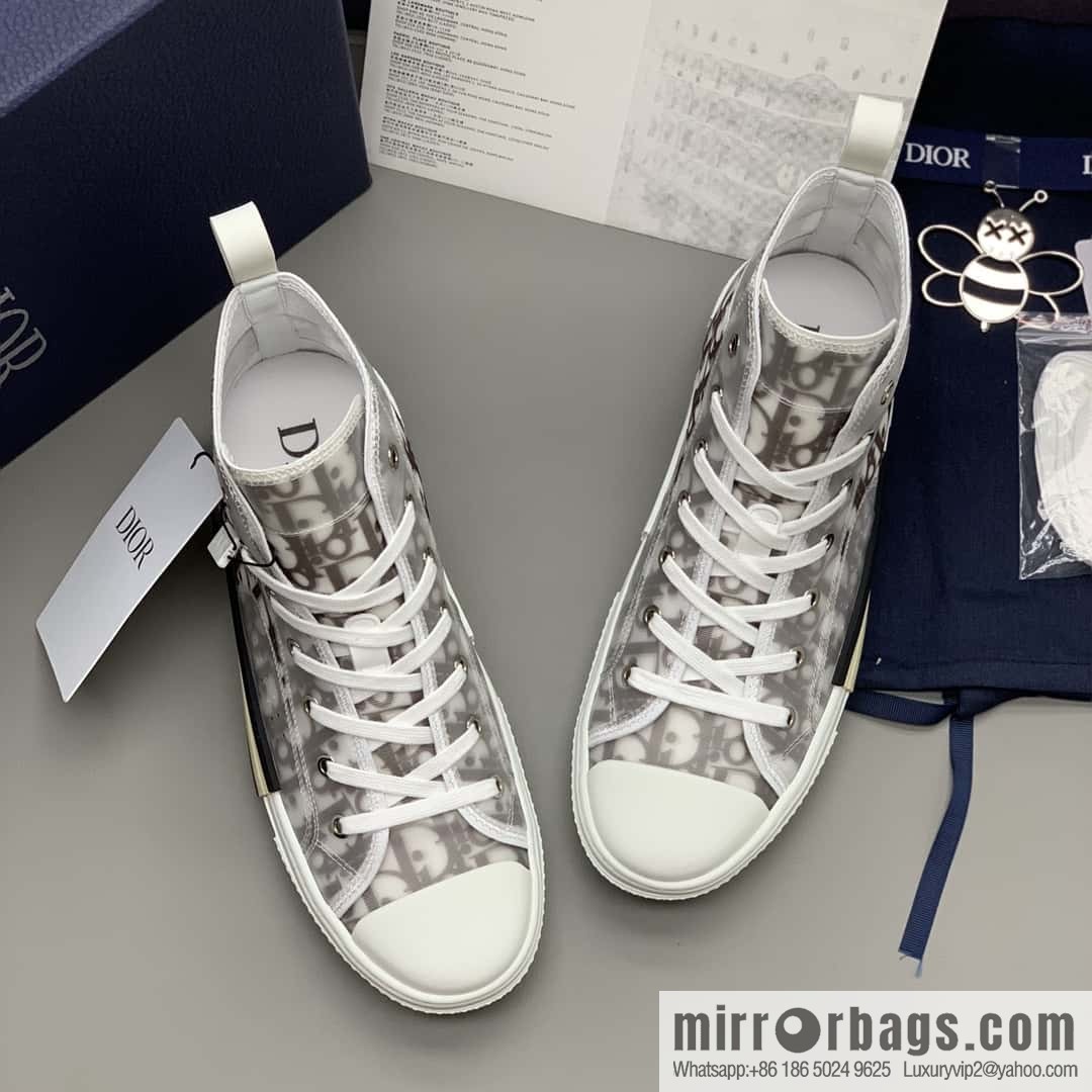 DIOR transparent mesh, letter printing mesh, men's and women's high-top shoes