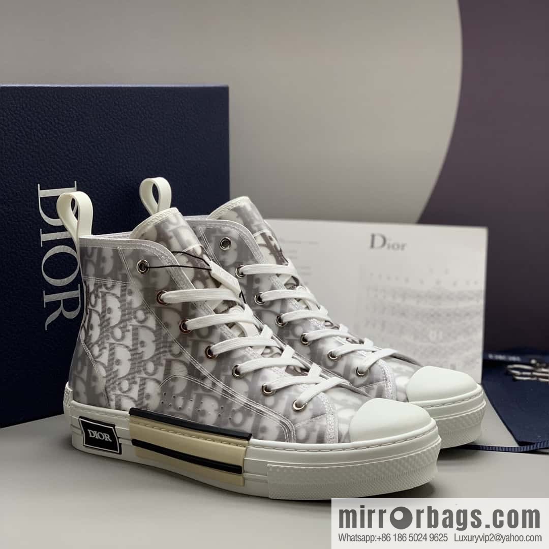 DIOR transparent mesh, letter printing mesh, men's and women's high-top shoes