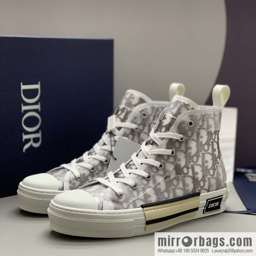 DIOR transparent mesh, letter printing mesh, men's and women's high-top shoes