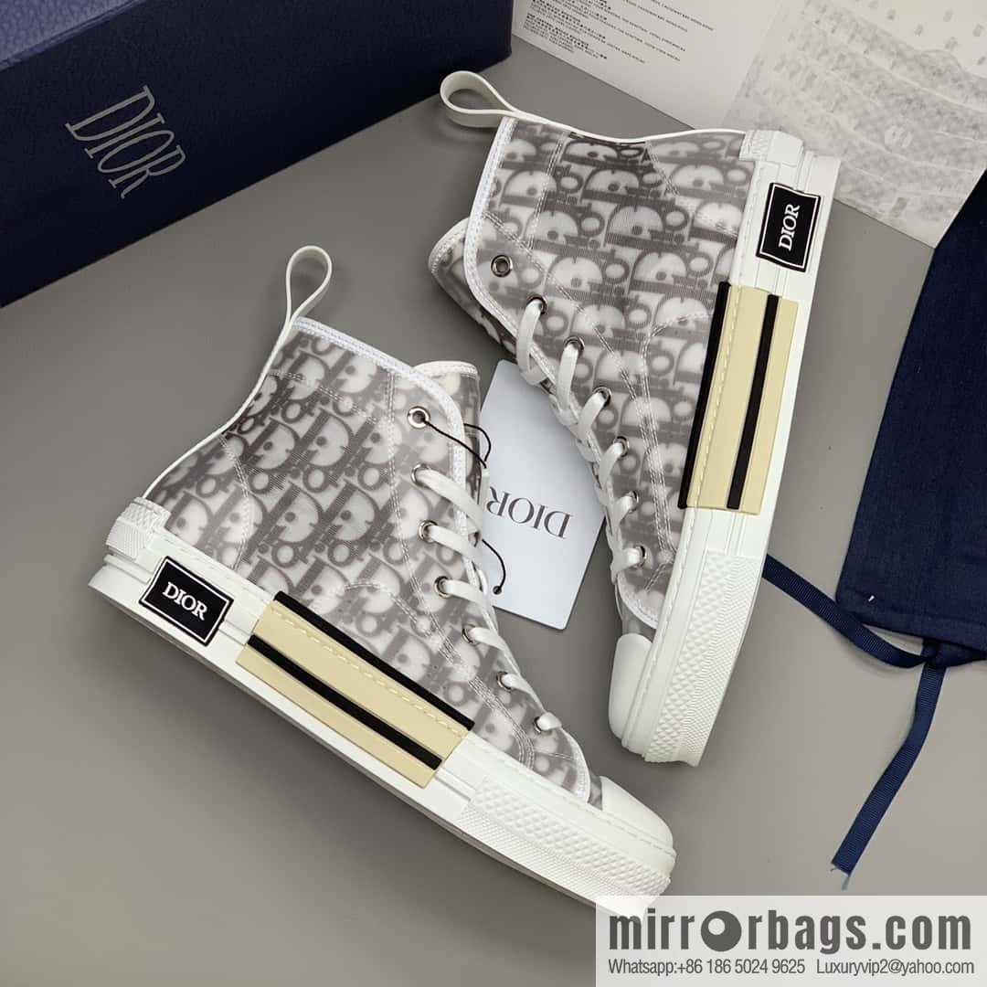 DIOR transparent mesh, letter printing mesh, men's and women's high-top shoes