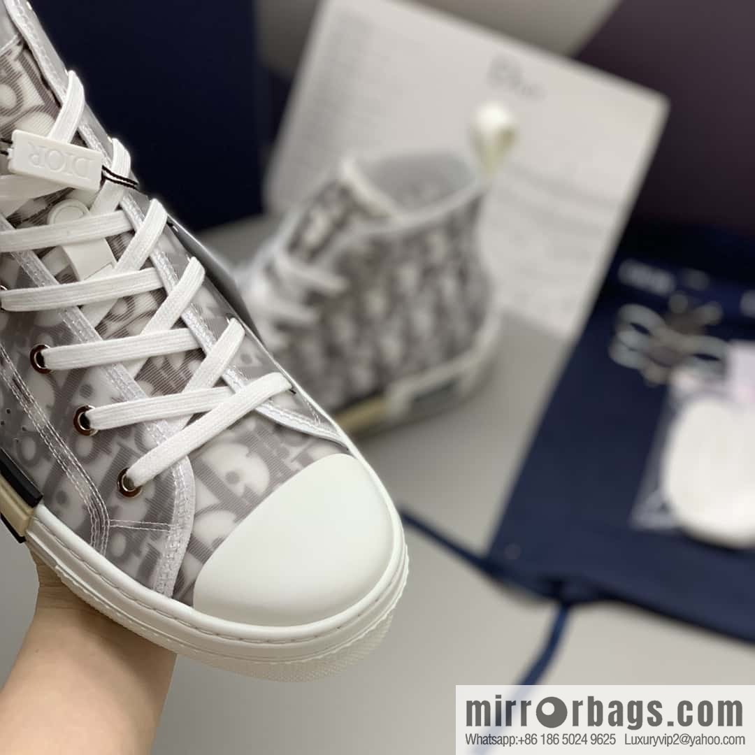 DIOR transparent mesh, letter printing mesh, men's and women's high-top shoes