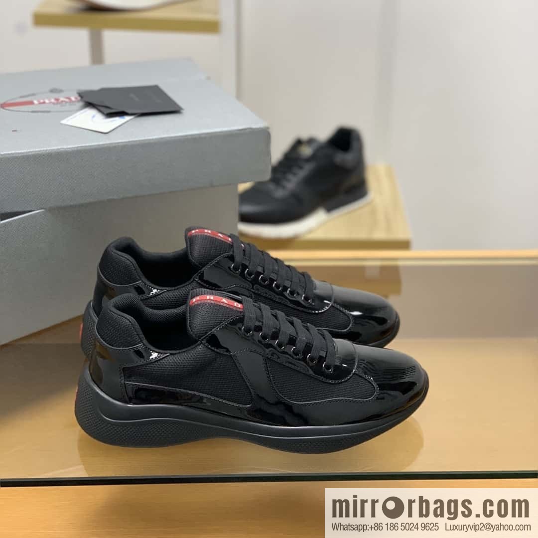 PRADA mesh with classic red lines, men's casual shoes