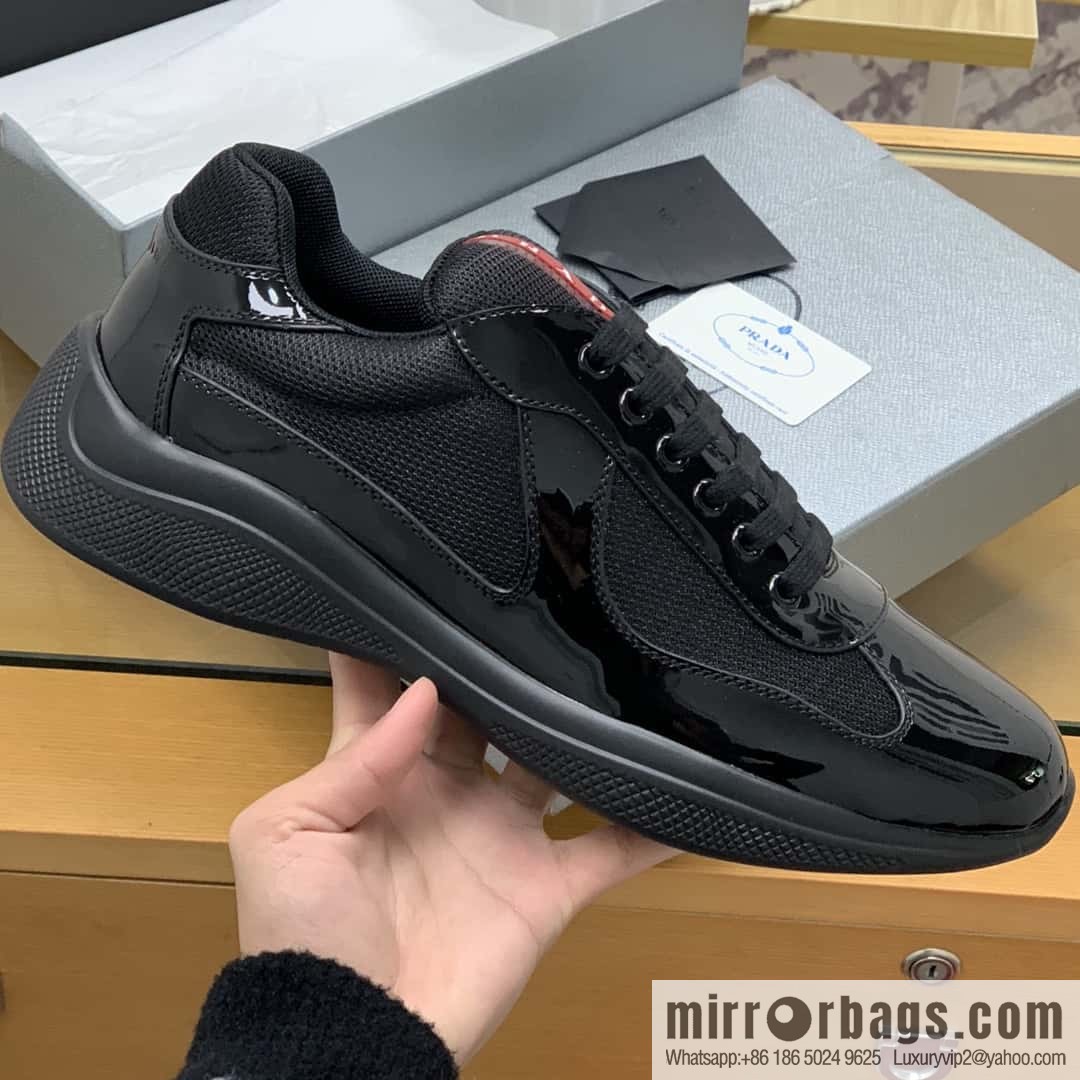 PRADA mesh with classic red lines, men's casual shoes
