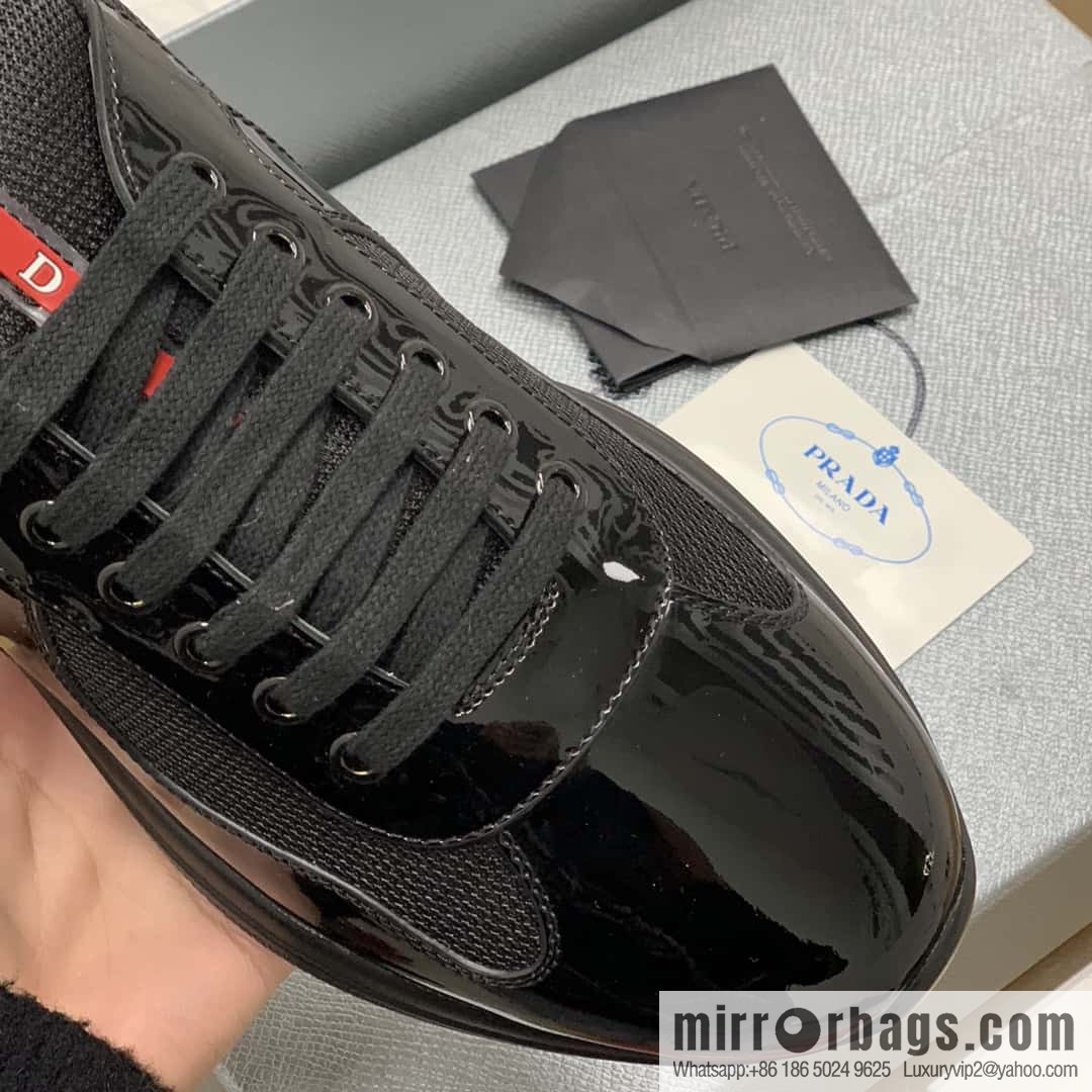 PRADA mesh with classic red lines, men's casual shoes