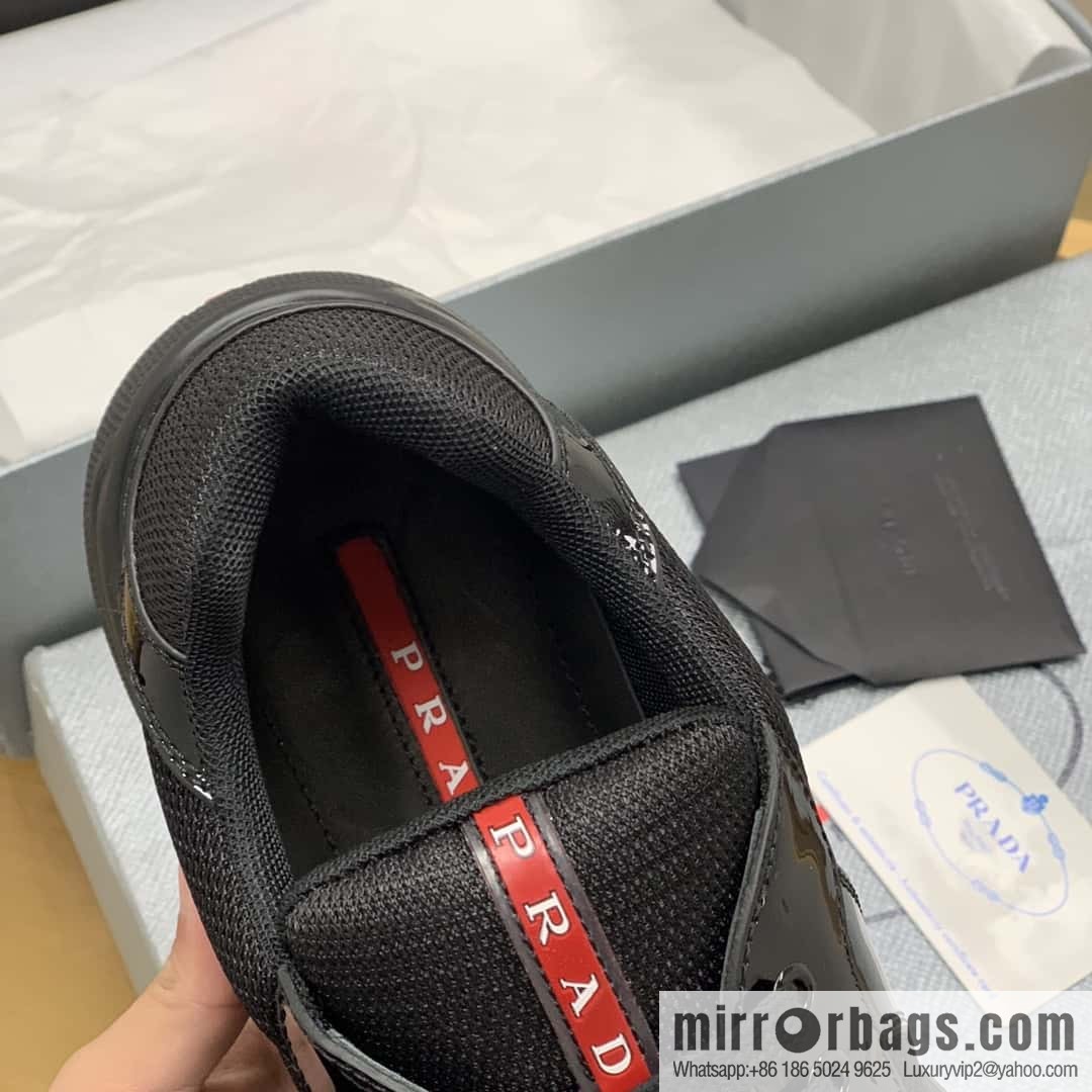 PRADA mesh with classic red lines, men's casual shoes