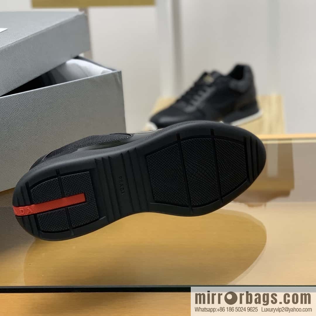 PRADA mesh with classic red lines, men's casual shoes