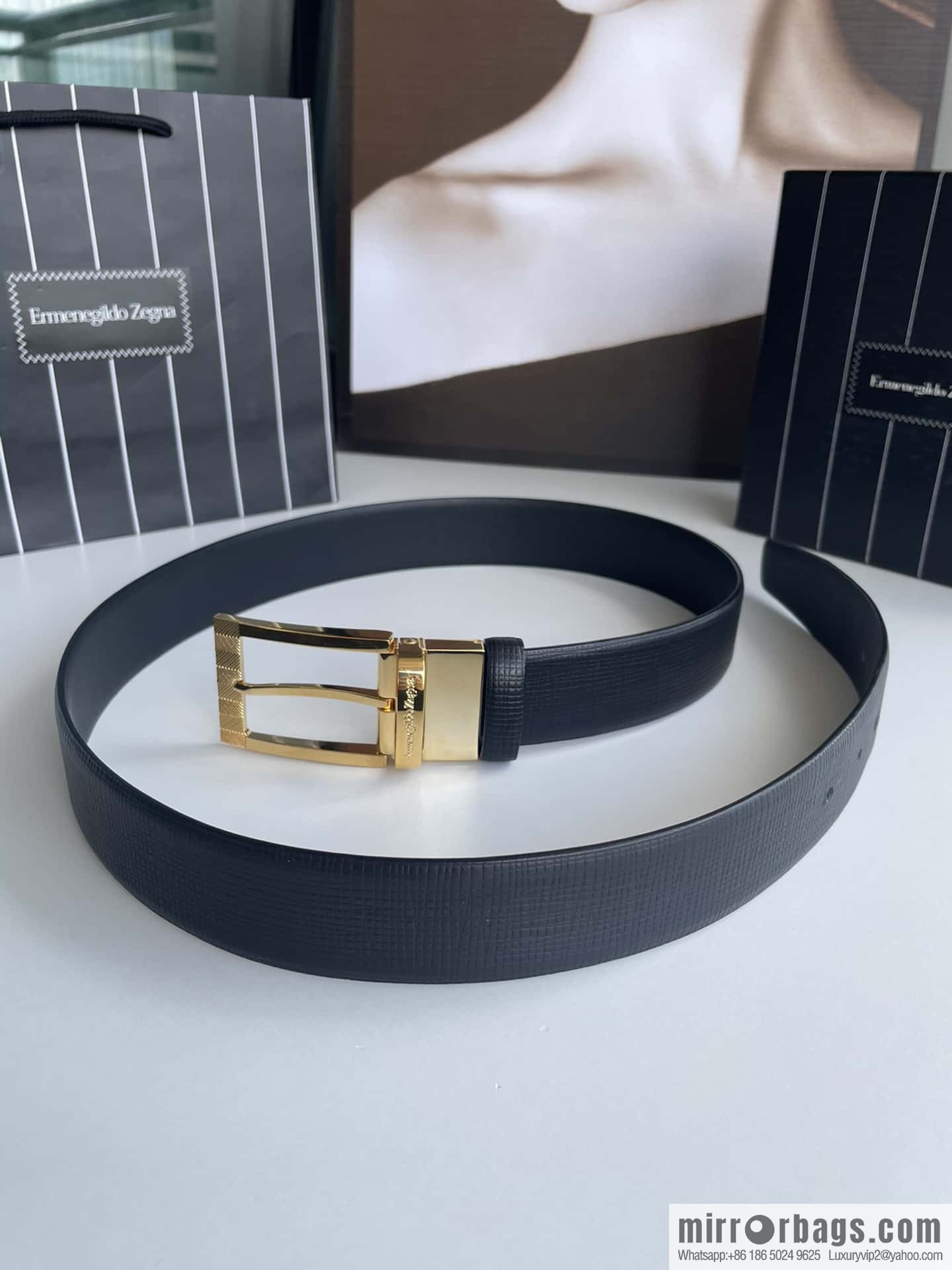 Ermengildo. Zein Zegna men's business leisure rotating pin buckle imported first layer cowhide belt 3.5cm