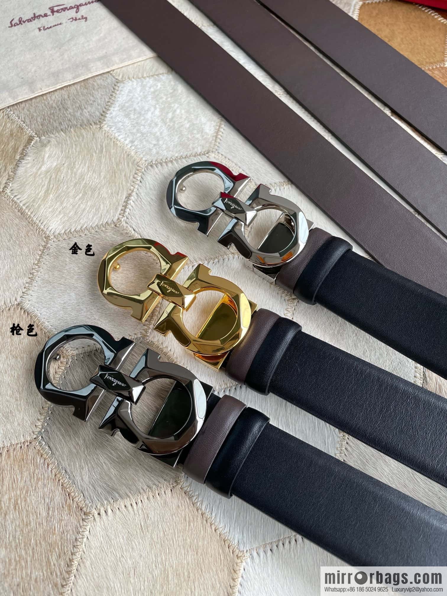 Salvatore Ferragamo Men's 3.5cm New Faceted Metal Clip Buckle Double Sided Belt