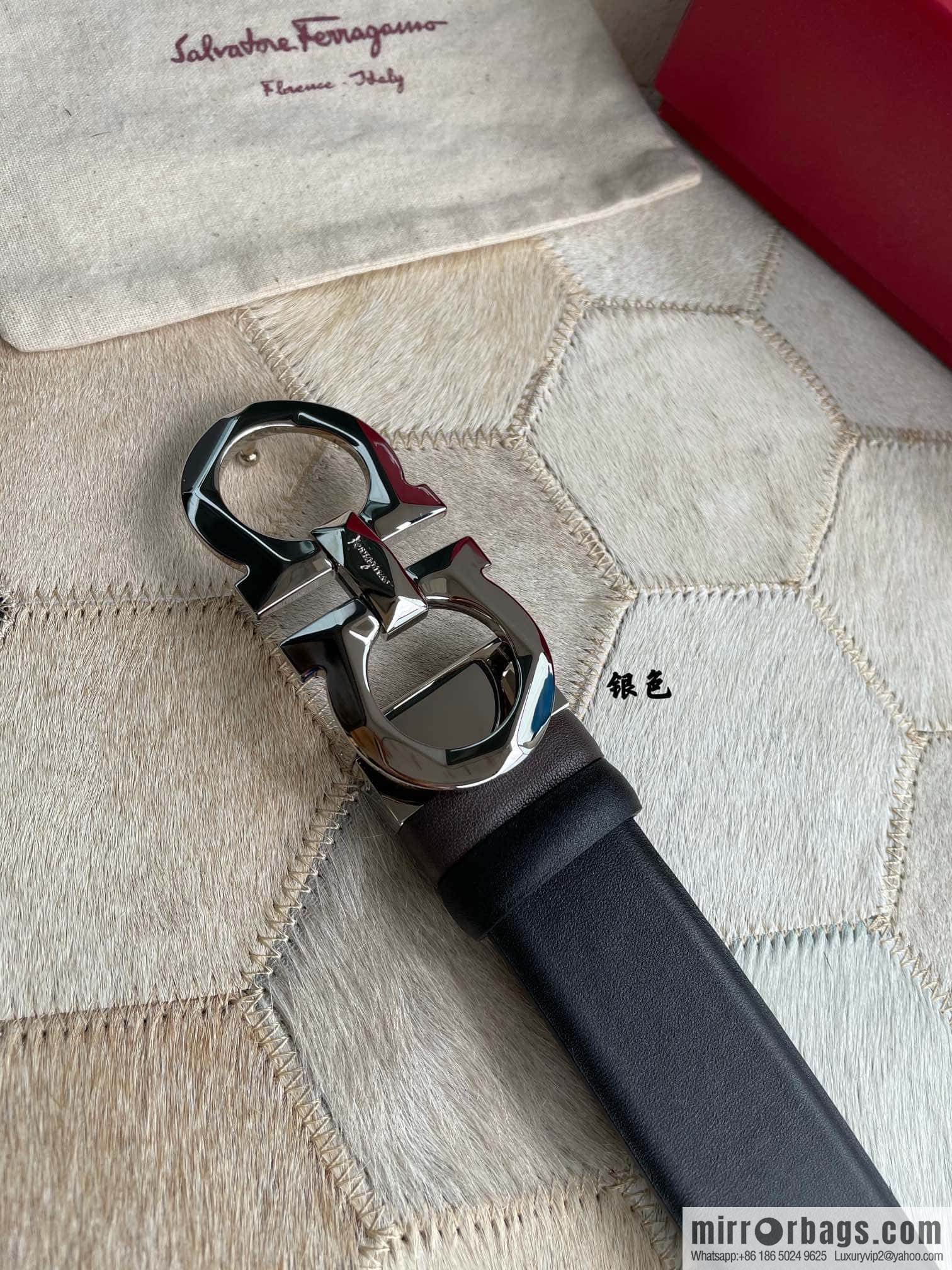 Salvatore Ferragamo Men's 3.5cm New Faceted Metal Clip Buckle Double Sided Belt