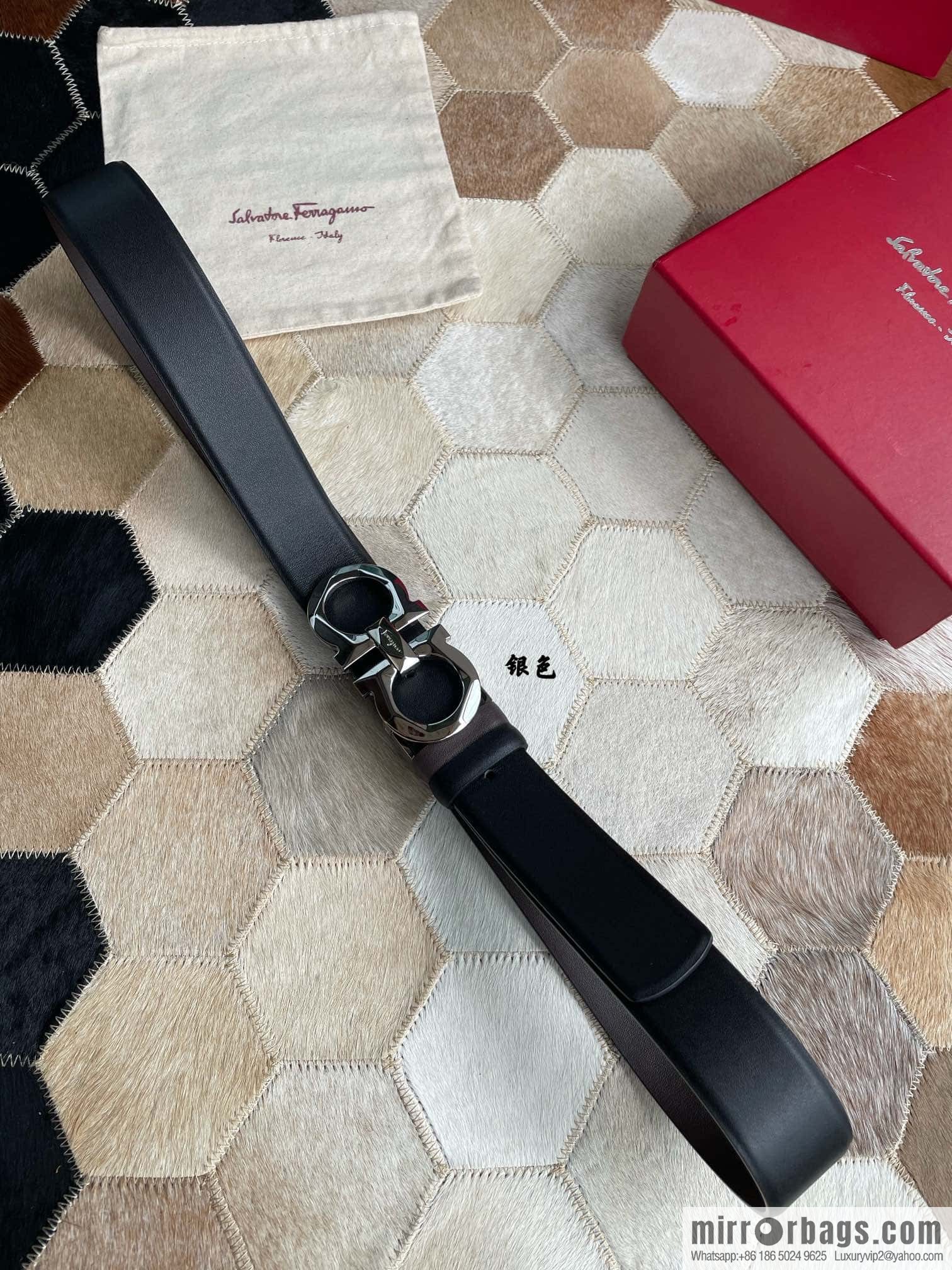 Salvatore Ferragamo Men's 3.5cm New Faceted Metal Clip Buckle Double Sided Belt