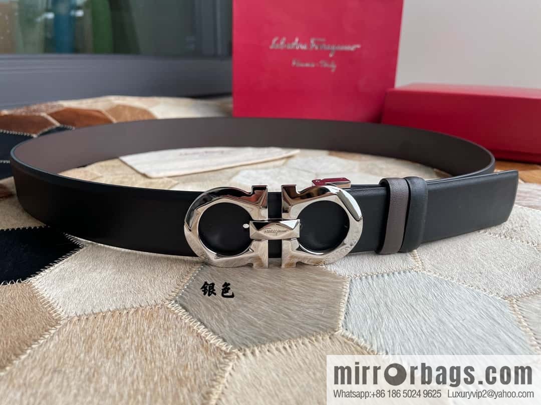 Salvatore Ferragamo Men's 3.5cm New Faceted Metal Clip Buckle Double Sided Belt