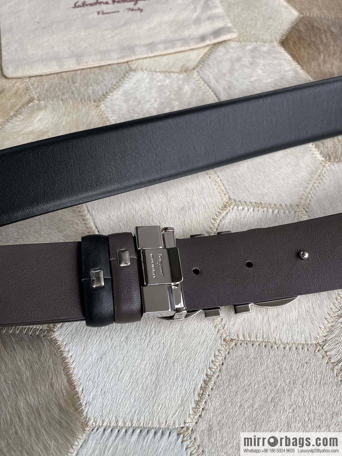 Salvatore Ferragamo Men's 3.5cm New Faceted Metal Clip Buckle Double Sided Belt