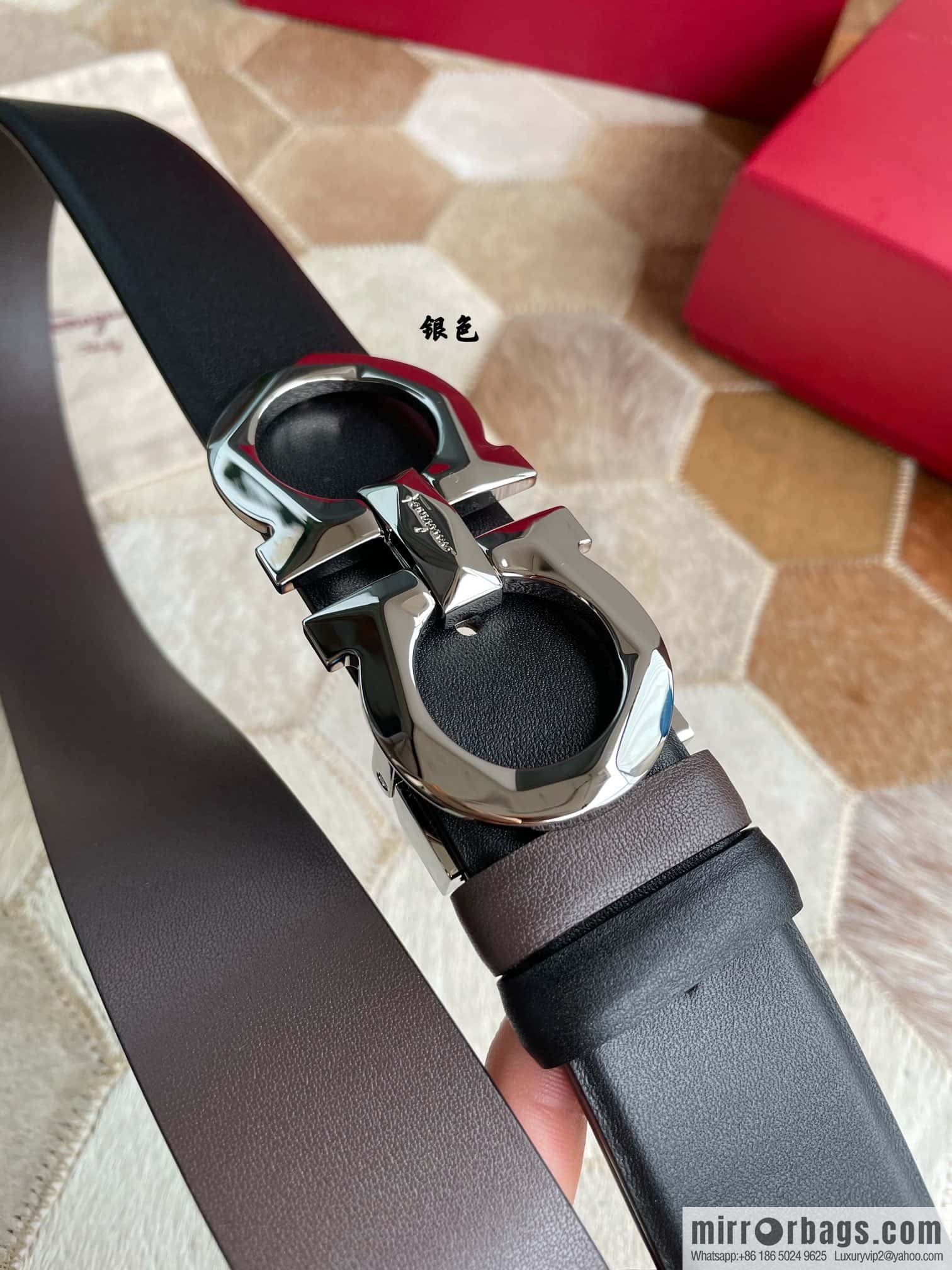 Salvatore Ferragamo Men's 3.5cm New Faceted Metal Clip Buckle Double Sided Belt