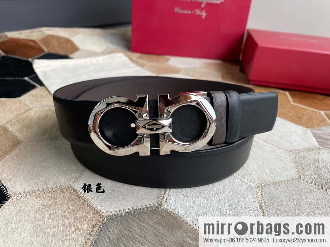 Salvatore Ferragamo Men's 3.5cm New Faceted Metal Clip Buckle Double Sided Belt