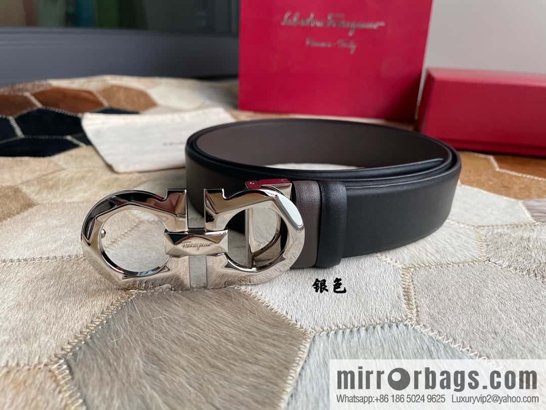 Salvatore Ferragamo Men's 3.5cm New Faceted Metal Clip Buckle Double Sided Belt