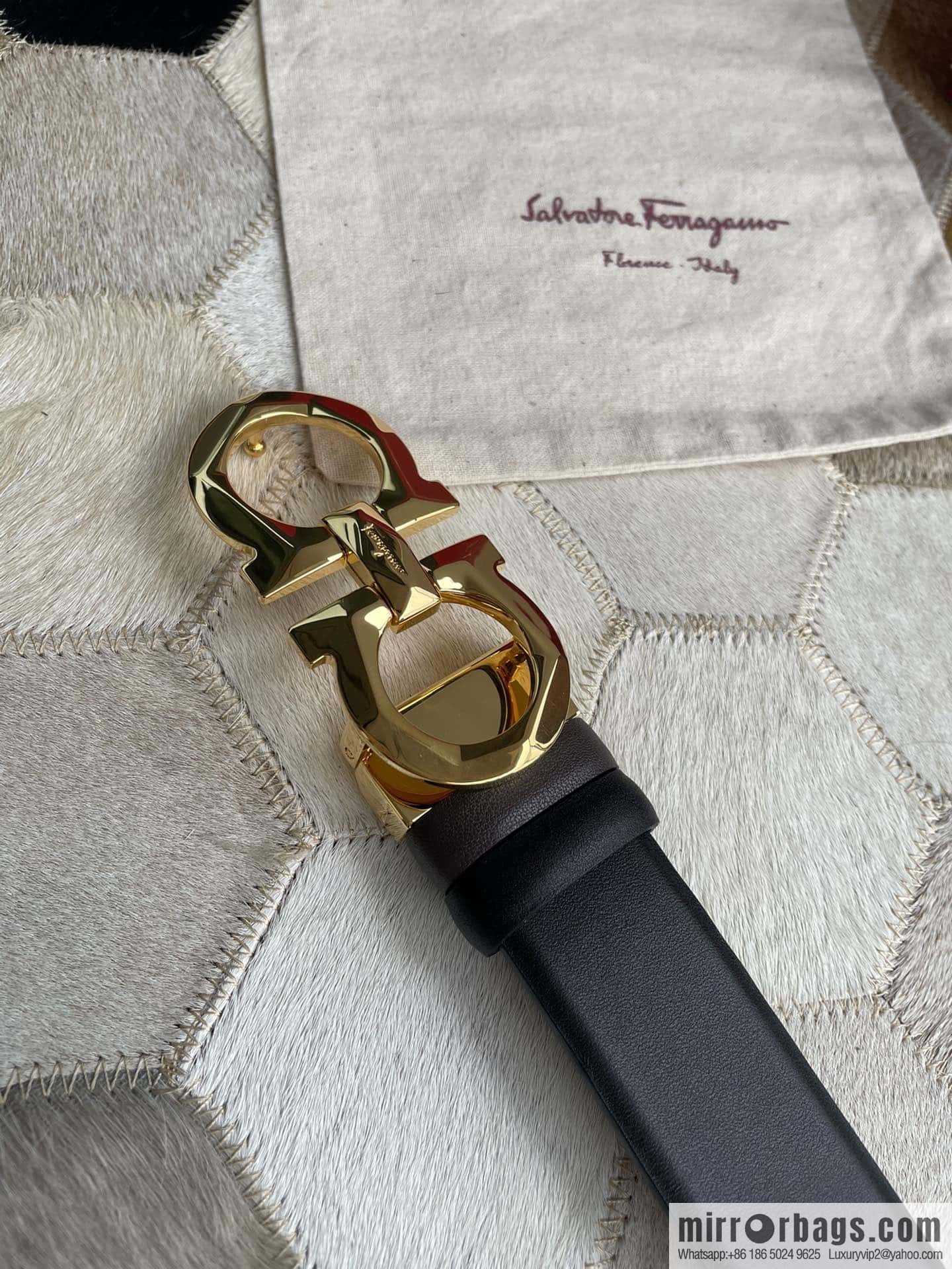 Salvatore Ferragamo Men's 3.5cm New Faceted Metal Clip Buckle Double Sided Belt