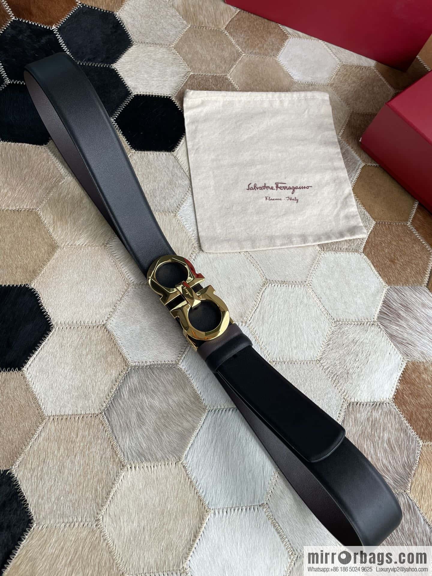 Salvatore Ferragamo Men's 3.5cm New Faceted Metal Clip Buckle Double Sided Belt