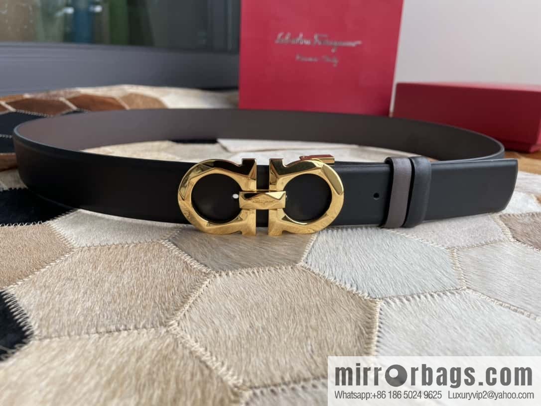 Salvatore Ferragamo Men's 3.5cm New Faceted Metal Clip Buckle Double Sided Belt