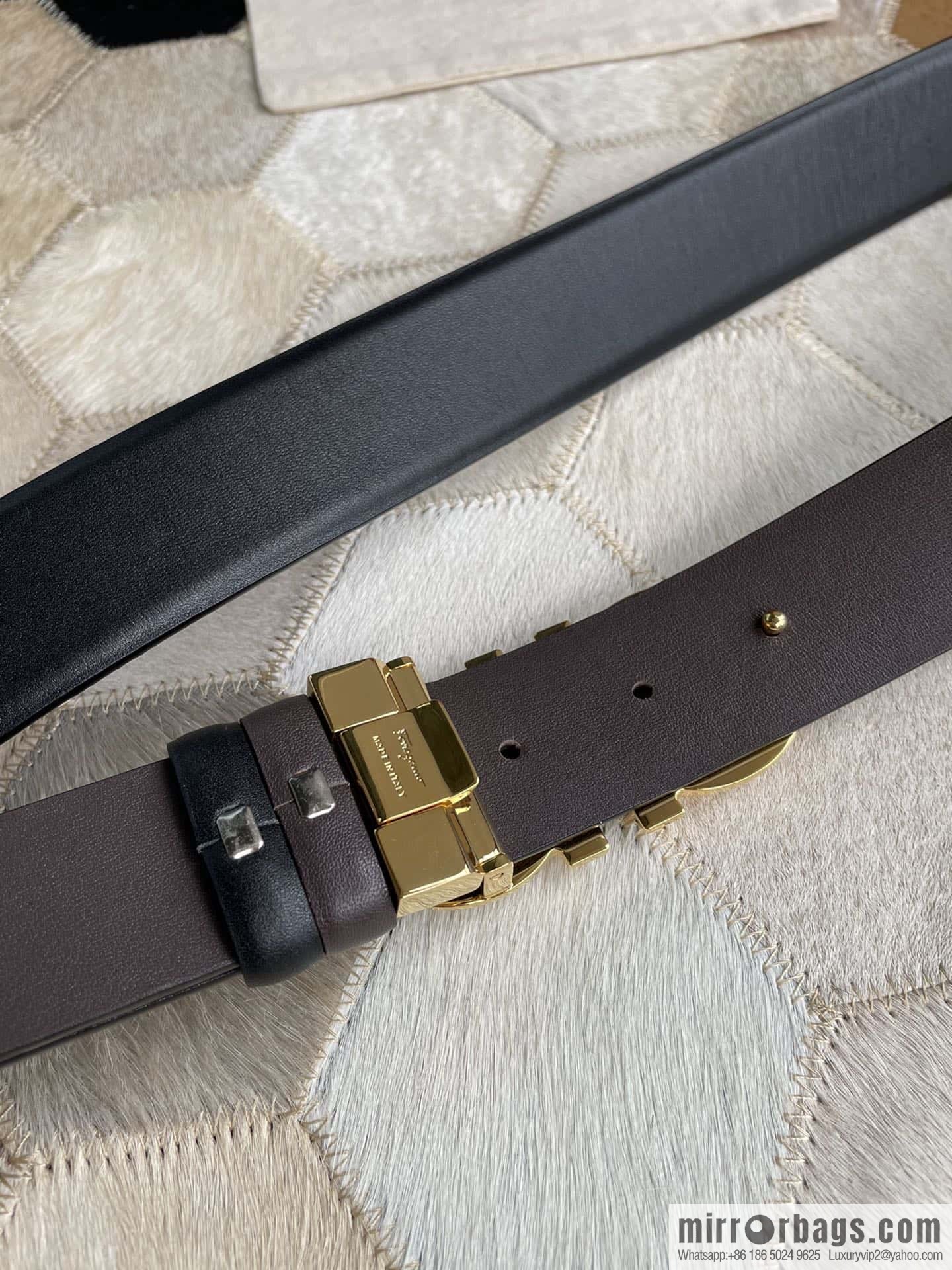 Salvatore Ferragamo Men's 3.5cm New Faceted Metal Clip Buckle Double Sided Belt