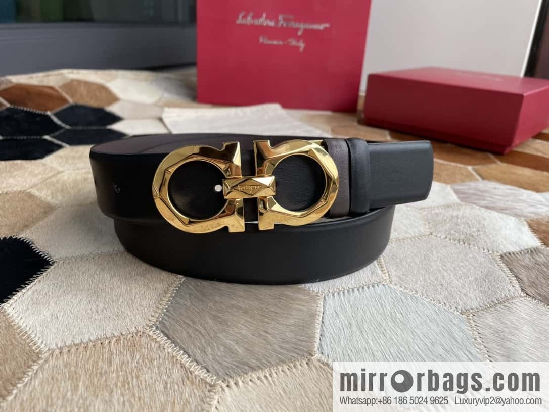 Salvatore Ferragamo Men's 3.5cm New Faceted Metal Clip Buckle Double Sided Belt