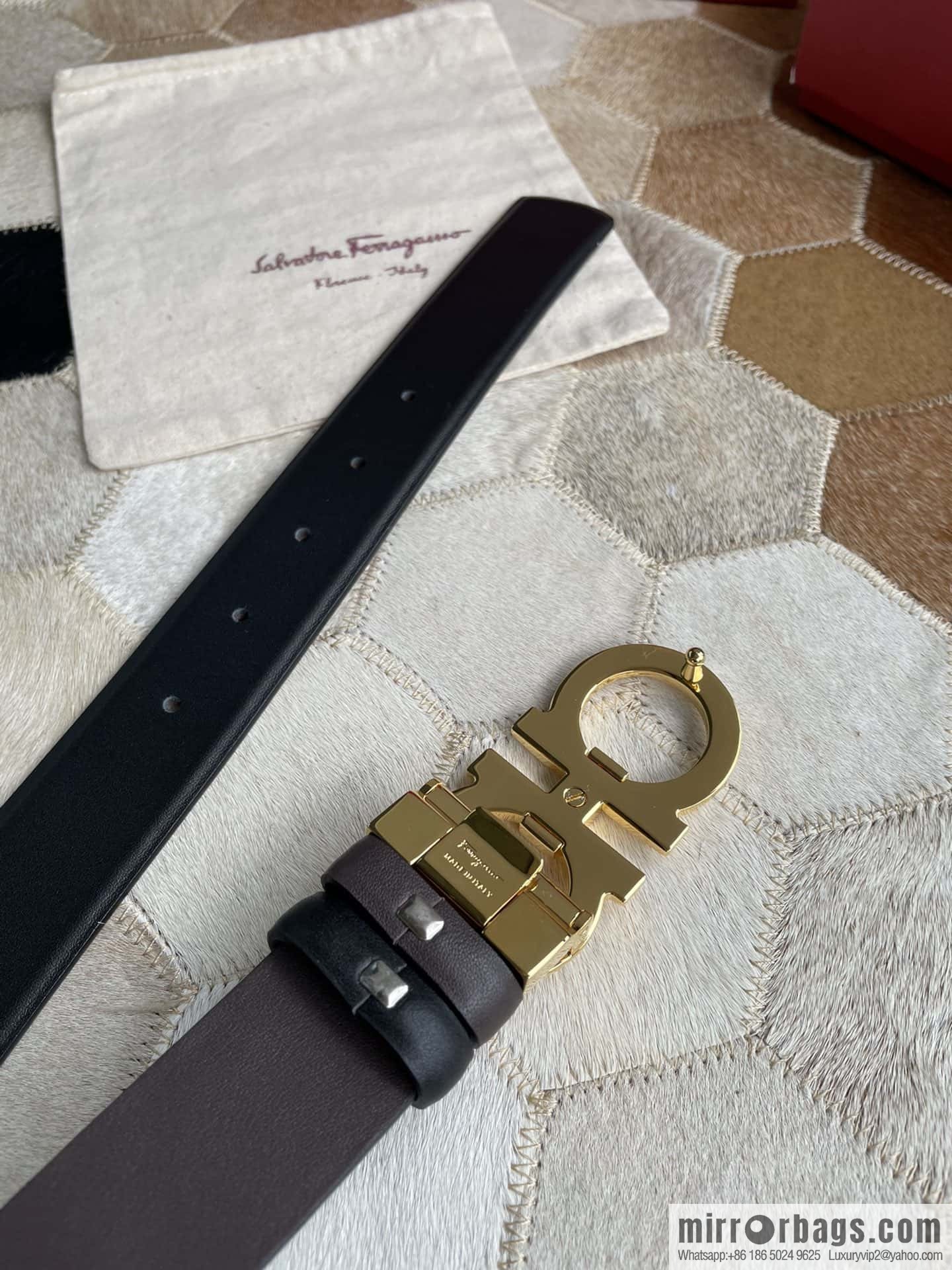 Salvatore Ferragamo Men's 3.5cm New Faceted Metal Clip Buckle Double Sided Belt