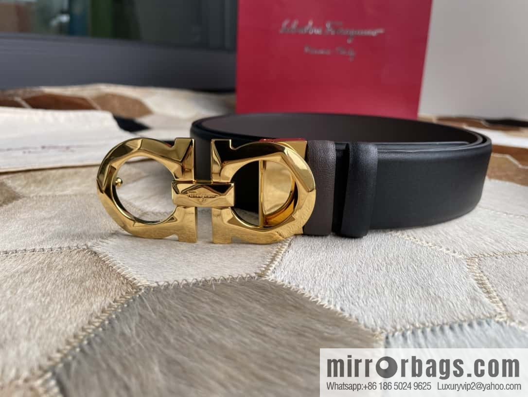 Salvatore Ferragamo Men's 3.5cm New Faceted Metal Clip Buckle Double Sided Belt