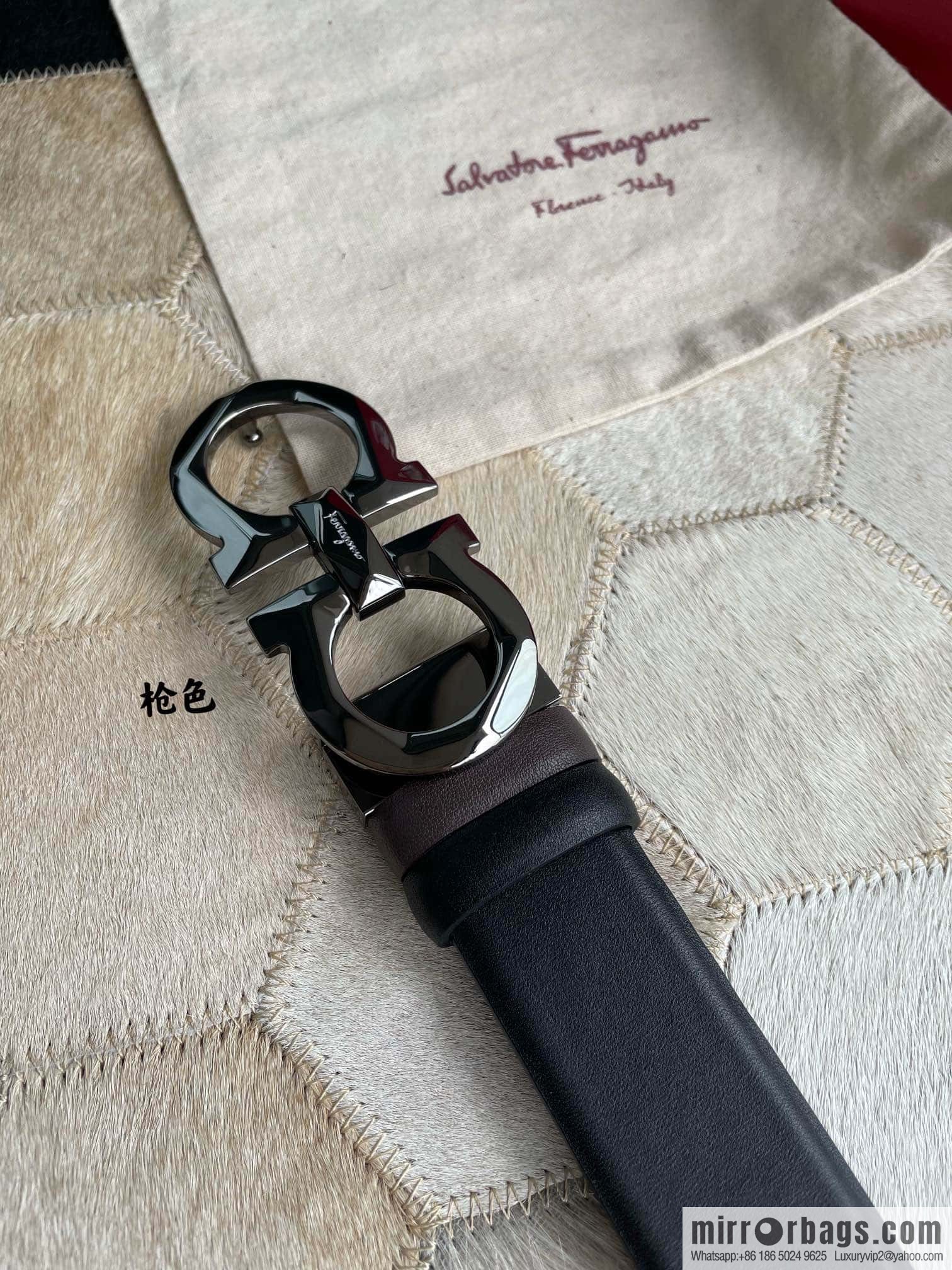 Salvatore Ferragamo Men's 3.5cm New Faceted Metal Clip Buckle Double Sided Belt