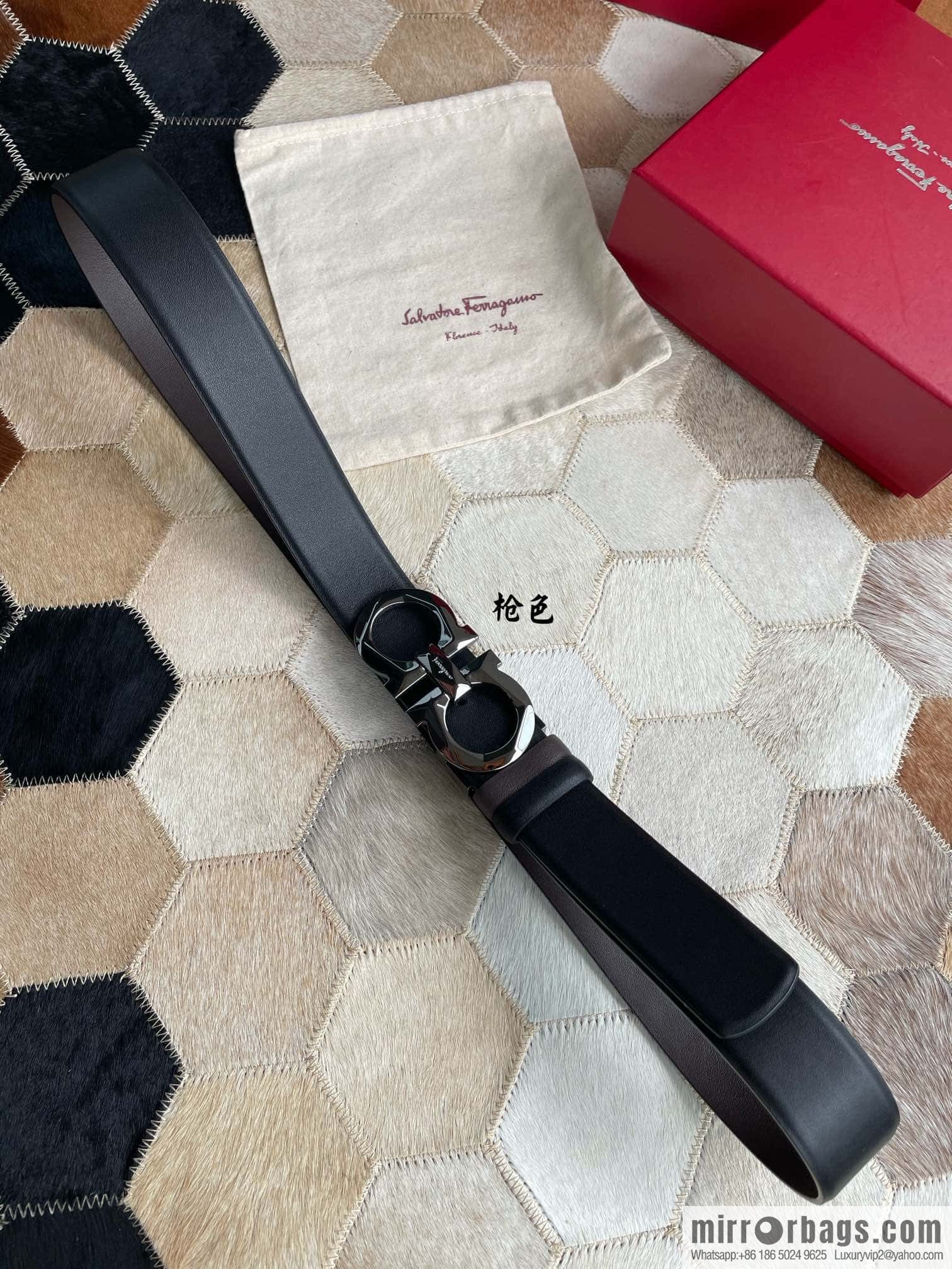 Salvatore Ferragamo Men's 3.5cm New Faceted Metal Clip Buckle Double Sided Belt