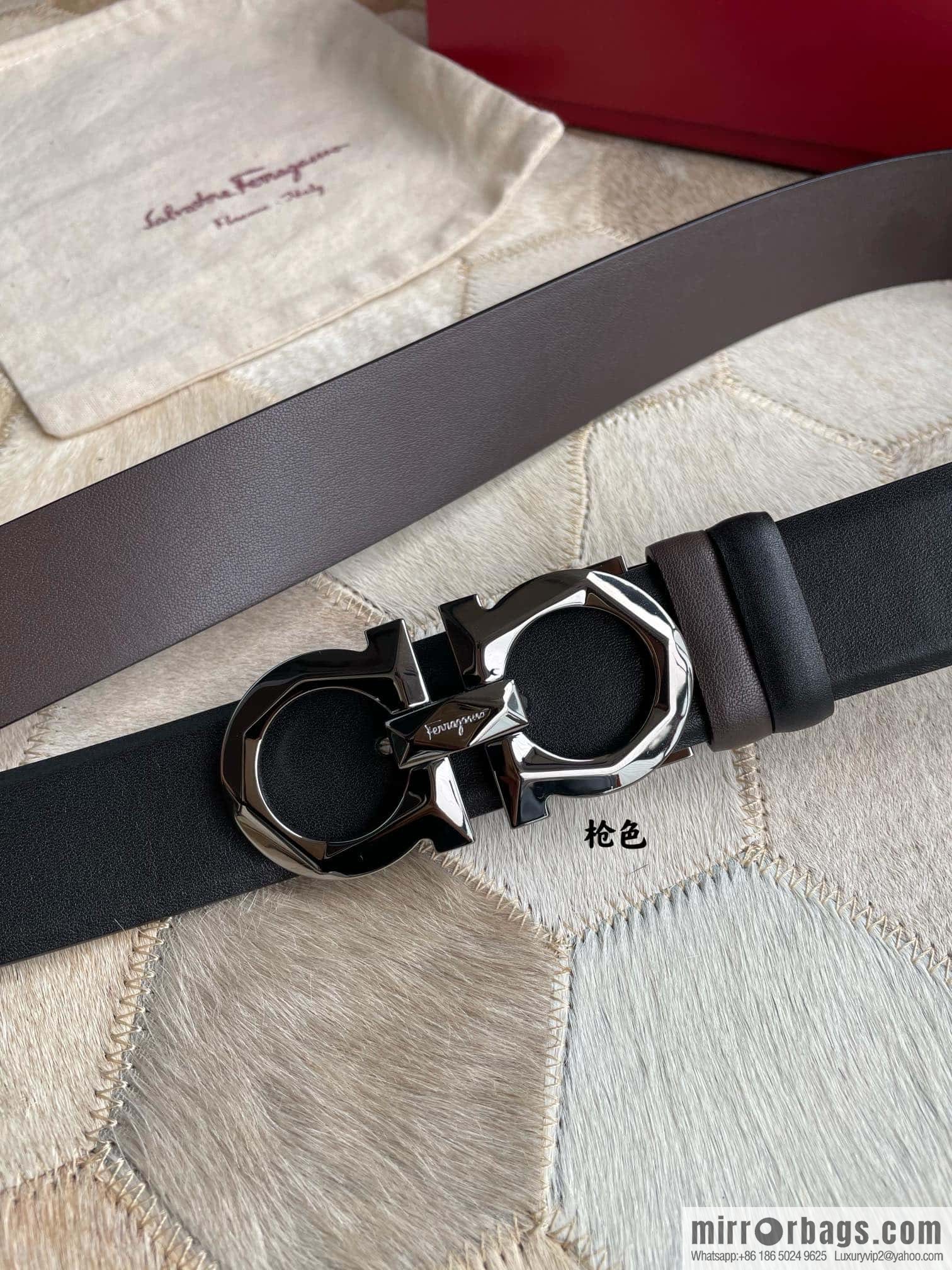 Salvatore Ferragamo Men's 3.5cm New Faceted Metal Clip Buckle Double Sided Belt