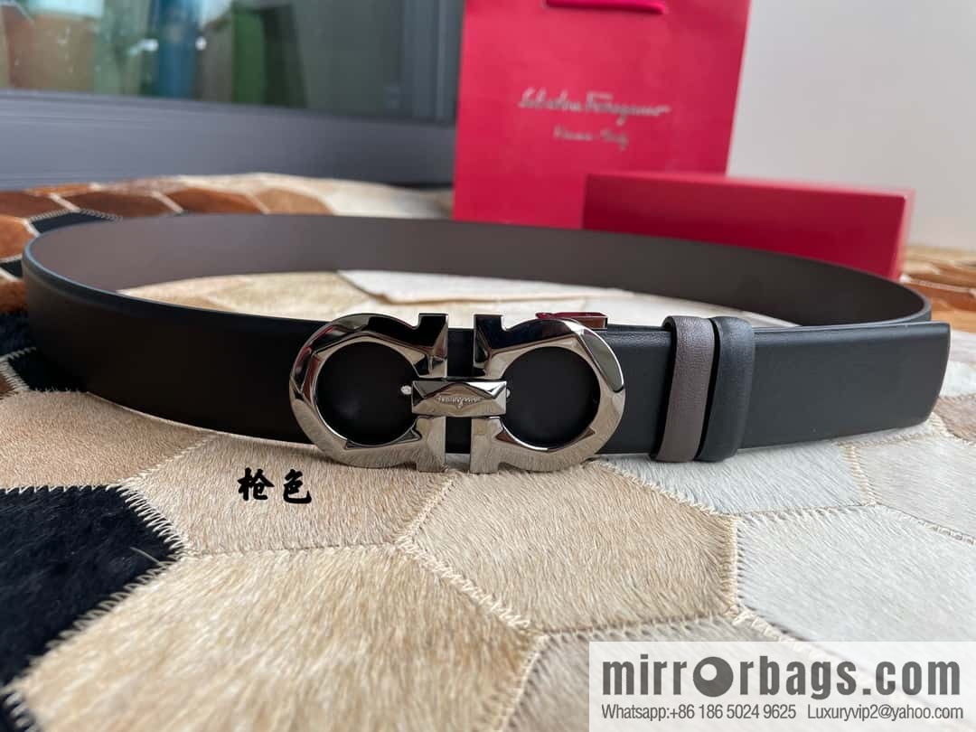 Salvatore Ferragamo Men's 3.5cm New Faceted Metal Clip Buckle Double Sided Belt