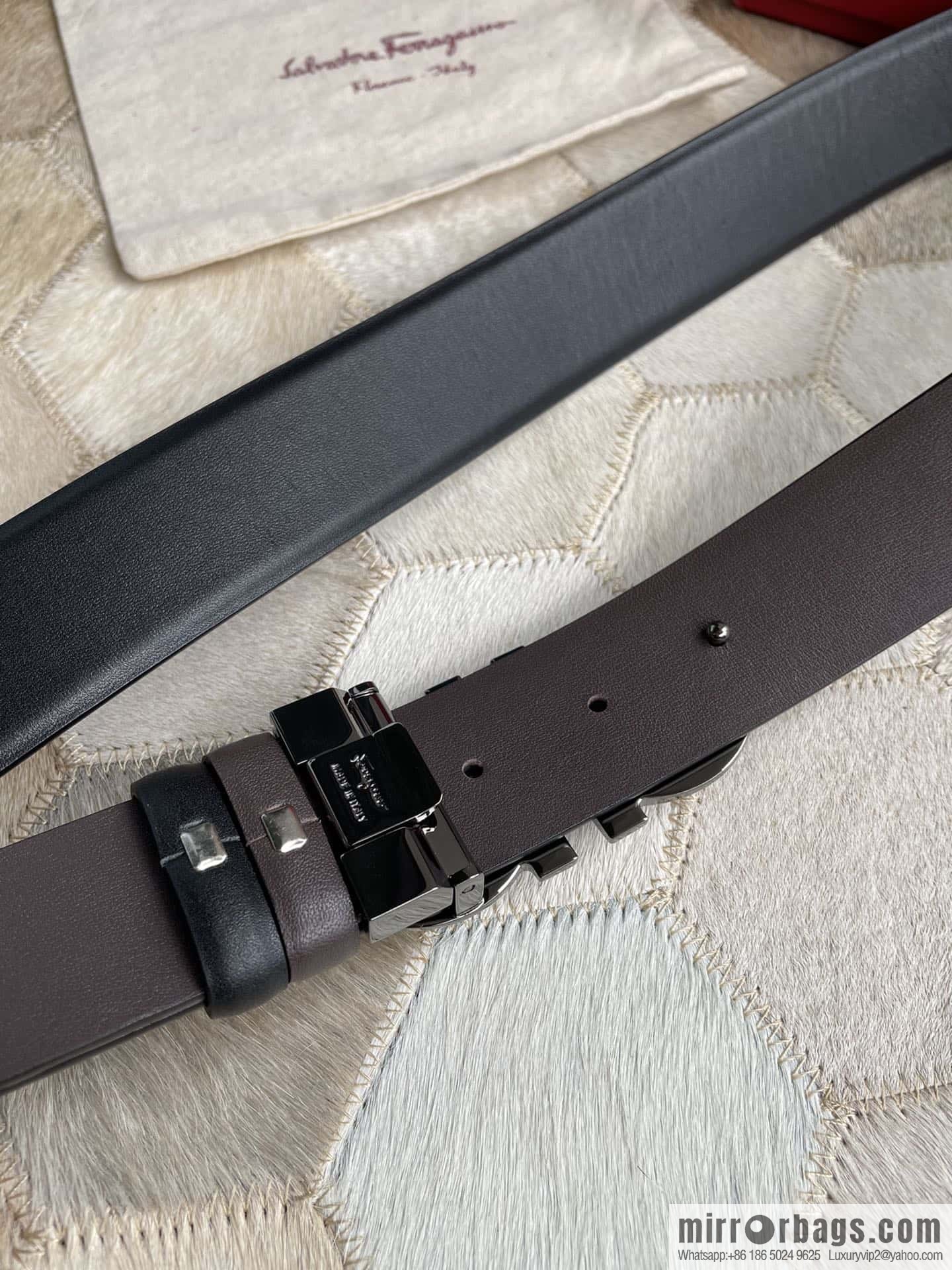 Salvatore Ferragamo Men's 3.5cm New Faceted Metal Clip Buckle Double Sided Belt