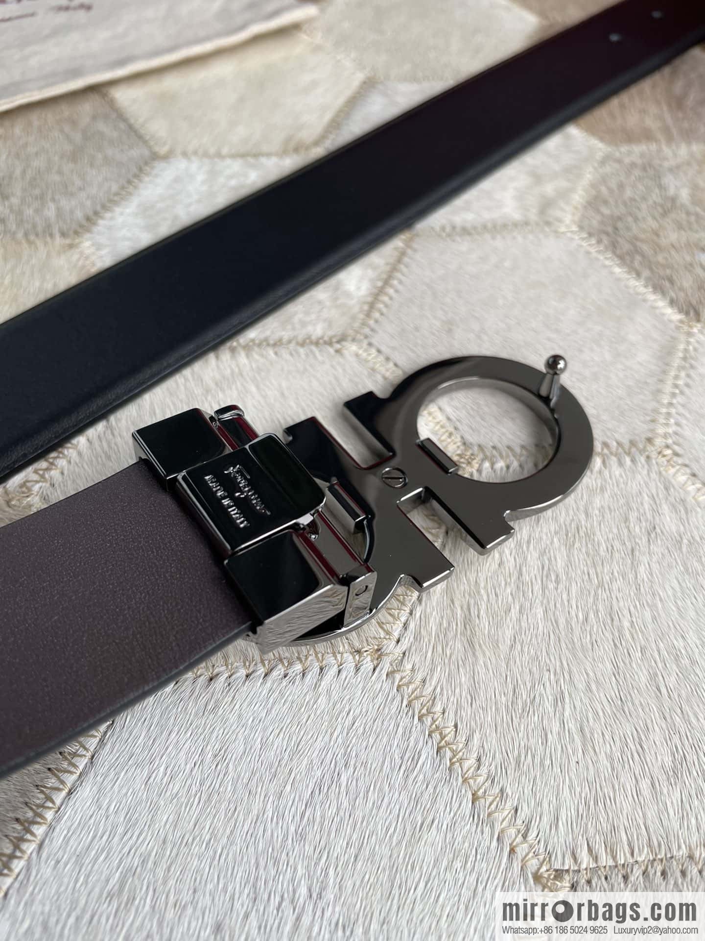 Salvatore Ferragamo Men's 3.5cm New Faceted Metal Clip Buckle Double Sided Belt