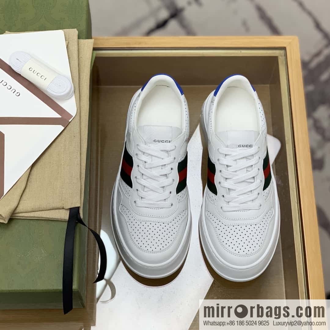 GUCCI cowhide material, red and green stripes, couple's little white shoes