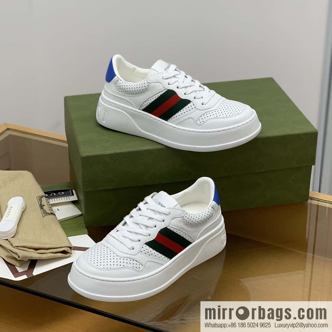 GUCCI cowhide material, red and green stripes, couple's little white shoes